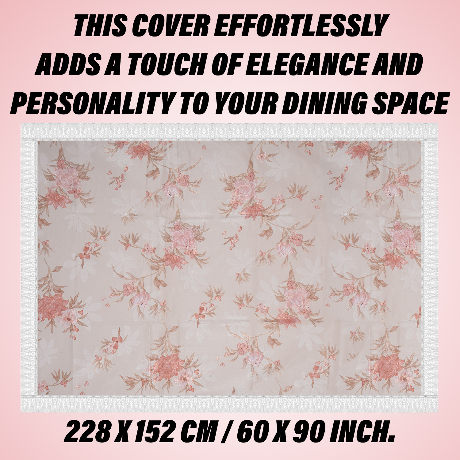 Kuber Industries Dining Table Cover | Heavy PVC Table Cloth Cover | 6 Seater Table Cloth | Red Flower Table Cover | Table Protector | Table Cover for Dining Table | 60x90 Inch | DTC | Cream