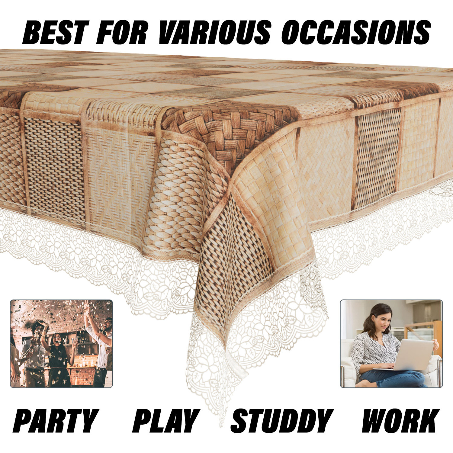 Kuber Industries Dining Table Cover  Kitchen Dining Tablecloth  4 Seater Center Table Cover  Dining Table Cover for Hall Dcor  Chatai Kitchen Tablecloth  45x70  Brown