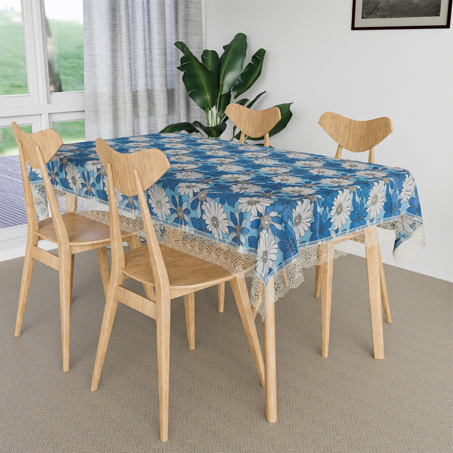 Kuber Industries Dining Table Cover  Kitchen Dining Tablecloth  4 Seater Center Table Cover  Dining Table Cover for Hall Dcor  Sunflower Kitchen Tablecloth  45x70  Blue