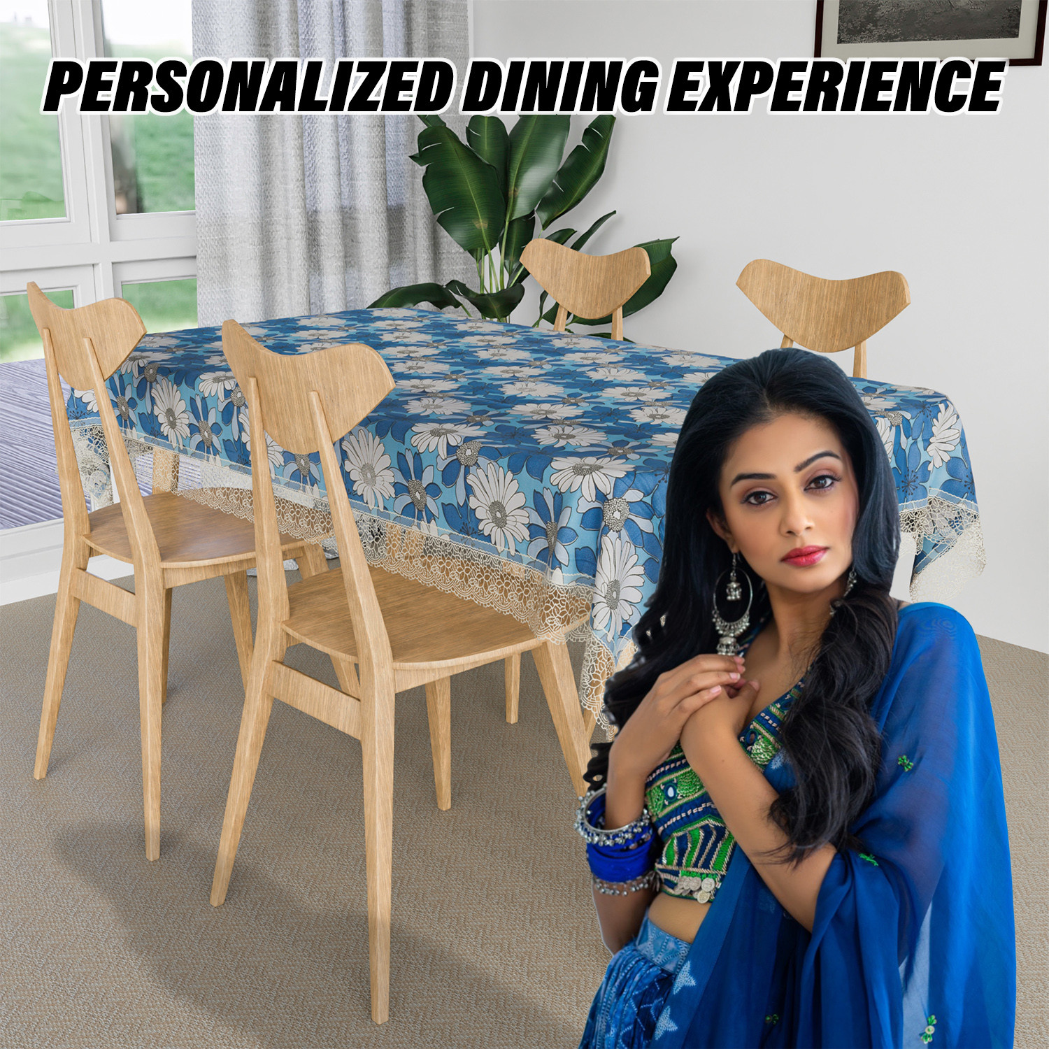 Kuber Industries Dining Table Cover  Kitchen Dining Tablecloth  4 Seater Center Table Cover  Dining Table Cover for Hall Dcor  Sunflower Kitchen Tablecloth  45x70  Blue