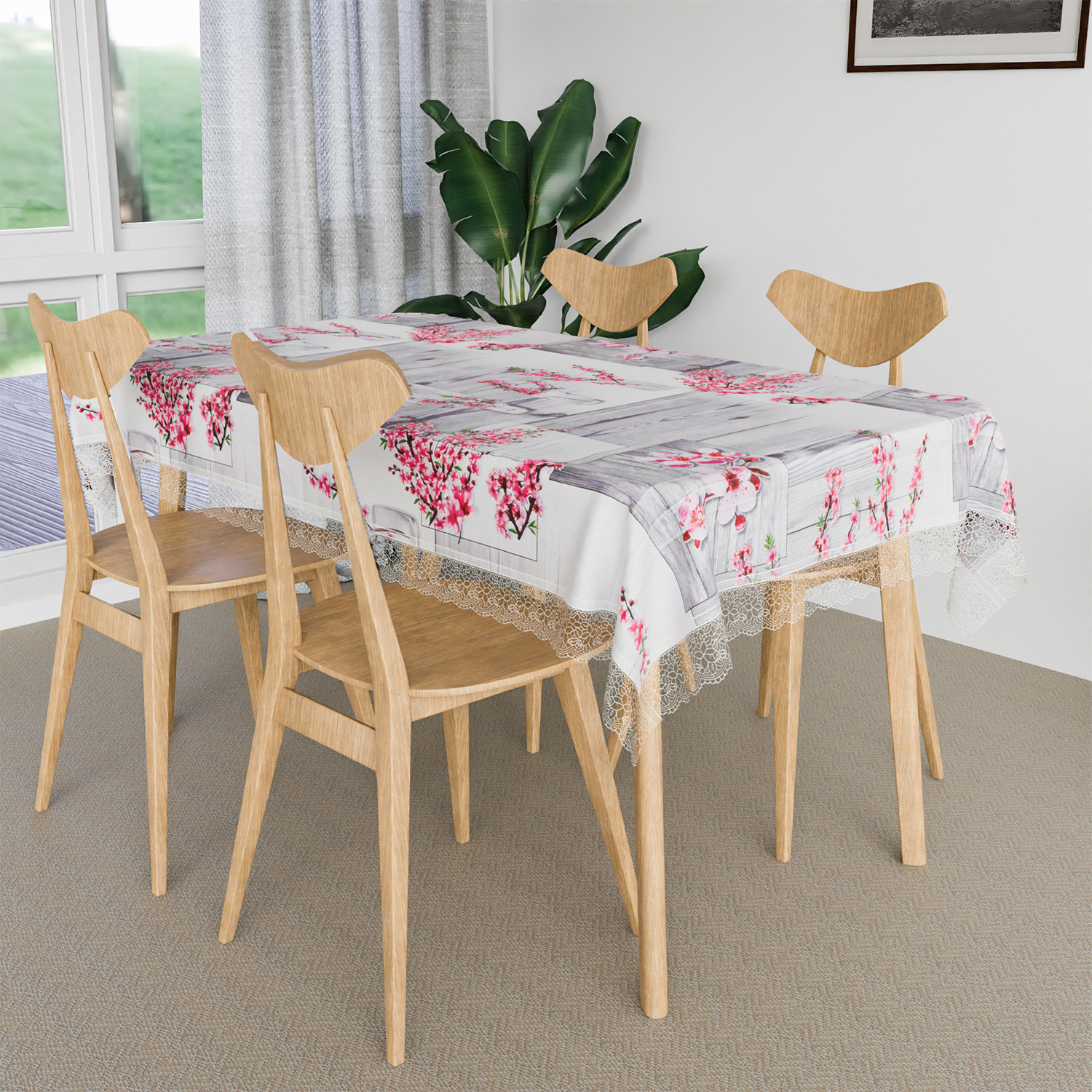 Kuber Industries Dining Table Cover  Kitchen Dining Tablecloth  4 Seater Center Table Cover  Dining Table Cover for Hall Dcor  Pink Flower Kitchen Tablecloth  45x70  Gray