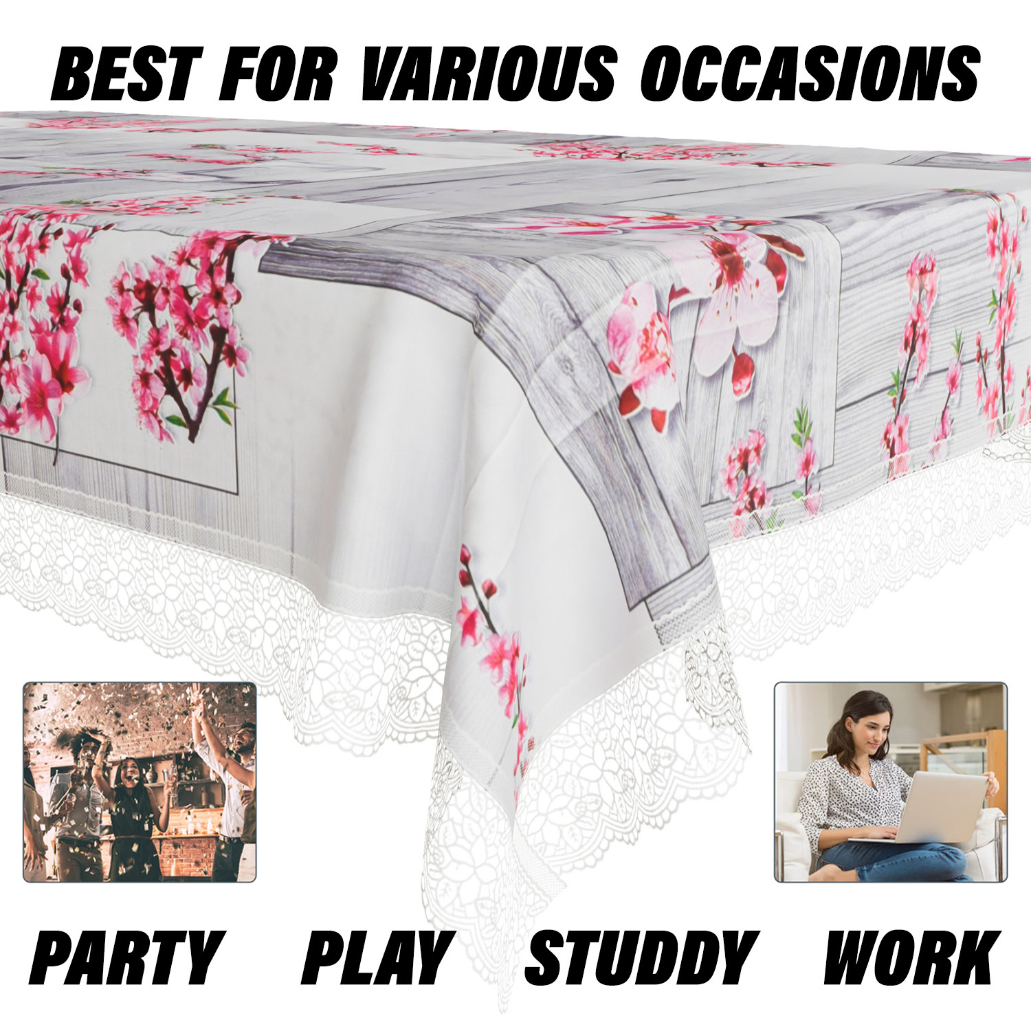 Kuber Industries Dining Table Cover  Kitchen Dining Tablecloth  4 Seater Center Table Cover  Dining Table Cover for Hall Dcor  Pink Flower Kitchen Tablecloth  45x70  Gray