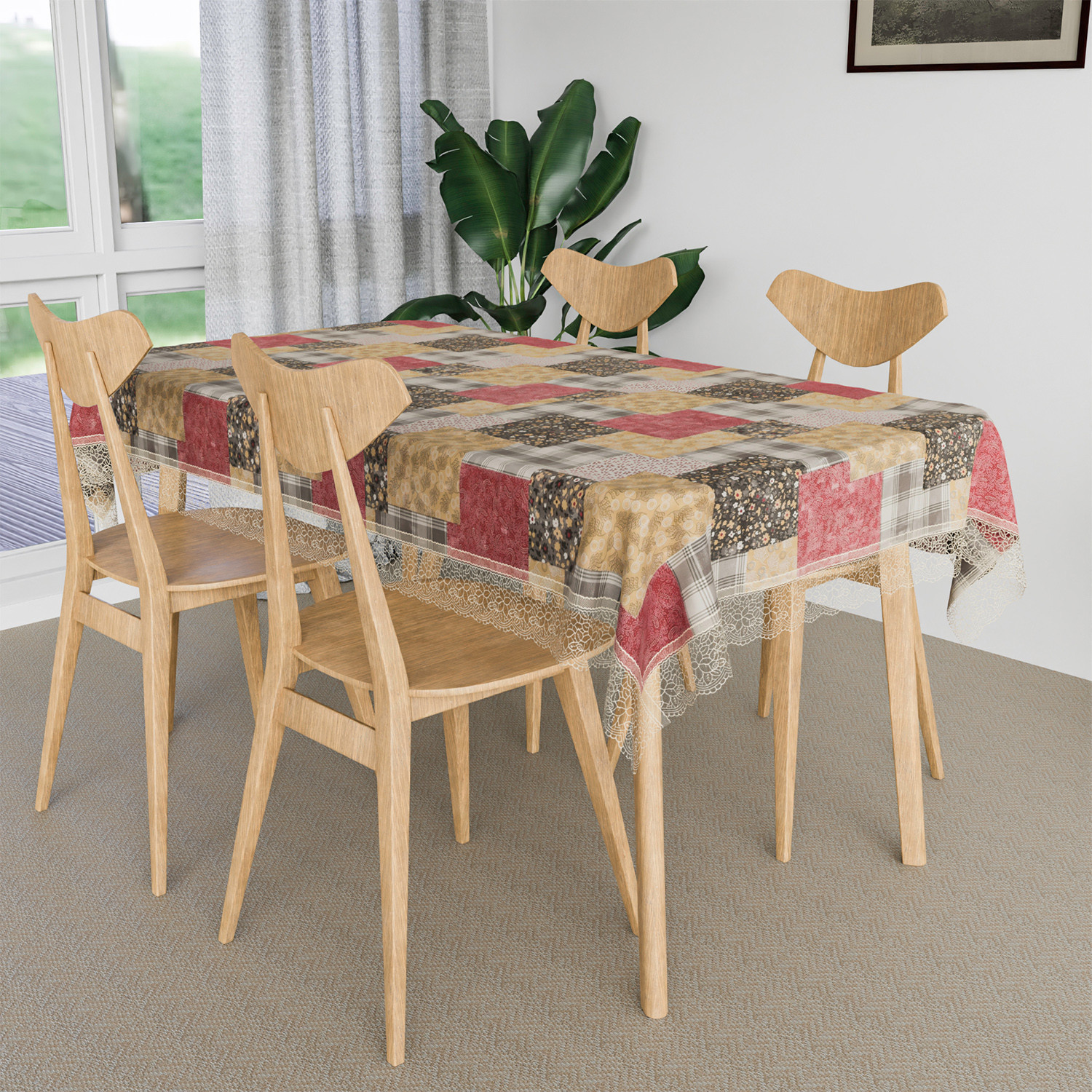 Kuber Industries Dining Table Cover  Kitchen Dining Tablecloth  4 Seater Center Table Cover  Dining Table Cover for Hall Dcor  Barik Flower Kitchen Tablecloth  45x70  Maroon