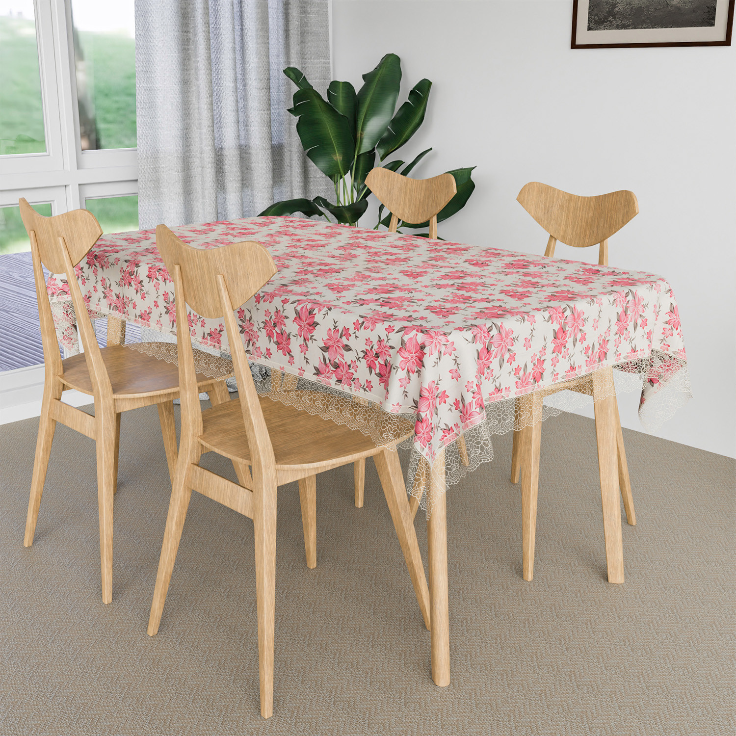 Kuber Industries Dining Table Cover  Kitchen Dining Tablecloth  4 Seater Center Table Cover  Dining Table Cover for Hall Dcor  Barik Flower Kitchen Tablecloth  45x70  Pink