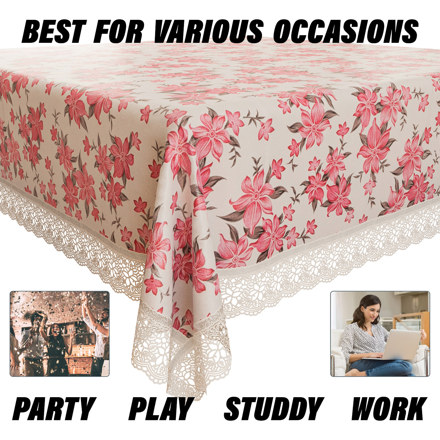 Kuber Industries Dining Table Cover  Kitchen Dining Tablecloth  4 Seater Center Table Cover  Dining Table Cover for Hall Dcor  Barik Flower Kitchen Tablecloth  45x70  Pink