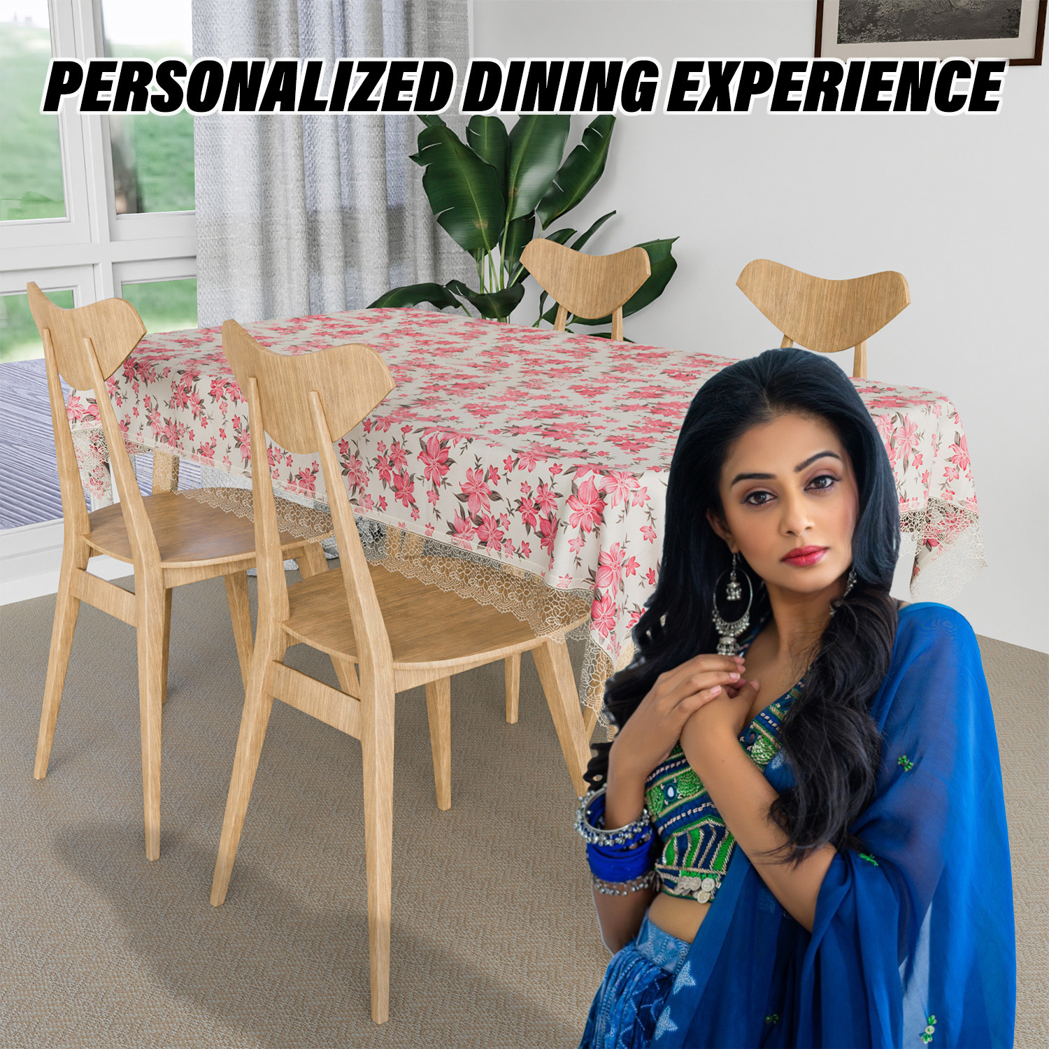 Kuber Industries Dining Table Cover  Kitchen Dining Tablecloth  4 Seater Center Table Cover  Dining Table Cover for Hall Dcor  Barik Flower Kitchen Tablecloth  45x70  Pink