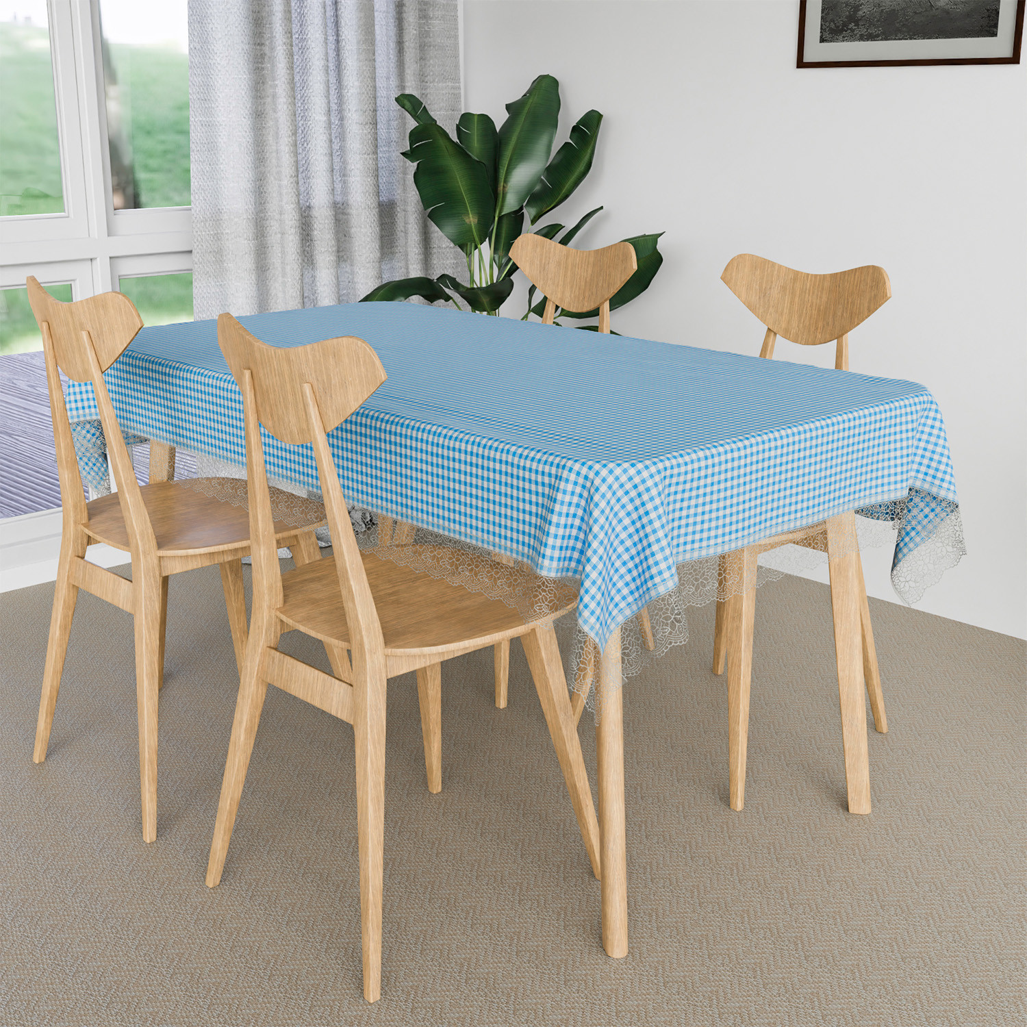 Kuber Industries Dining Table Cover  Kitchen Dining Tablecloth  4 Seater Center Table Cover  Dining Table Cover for Hall Dcor  Barik Check Kitchen Tablecloth  45x70  Blue