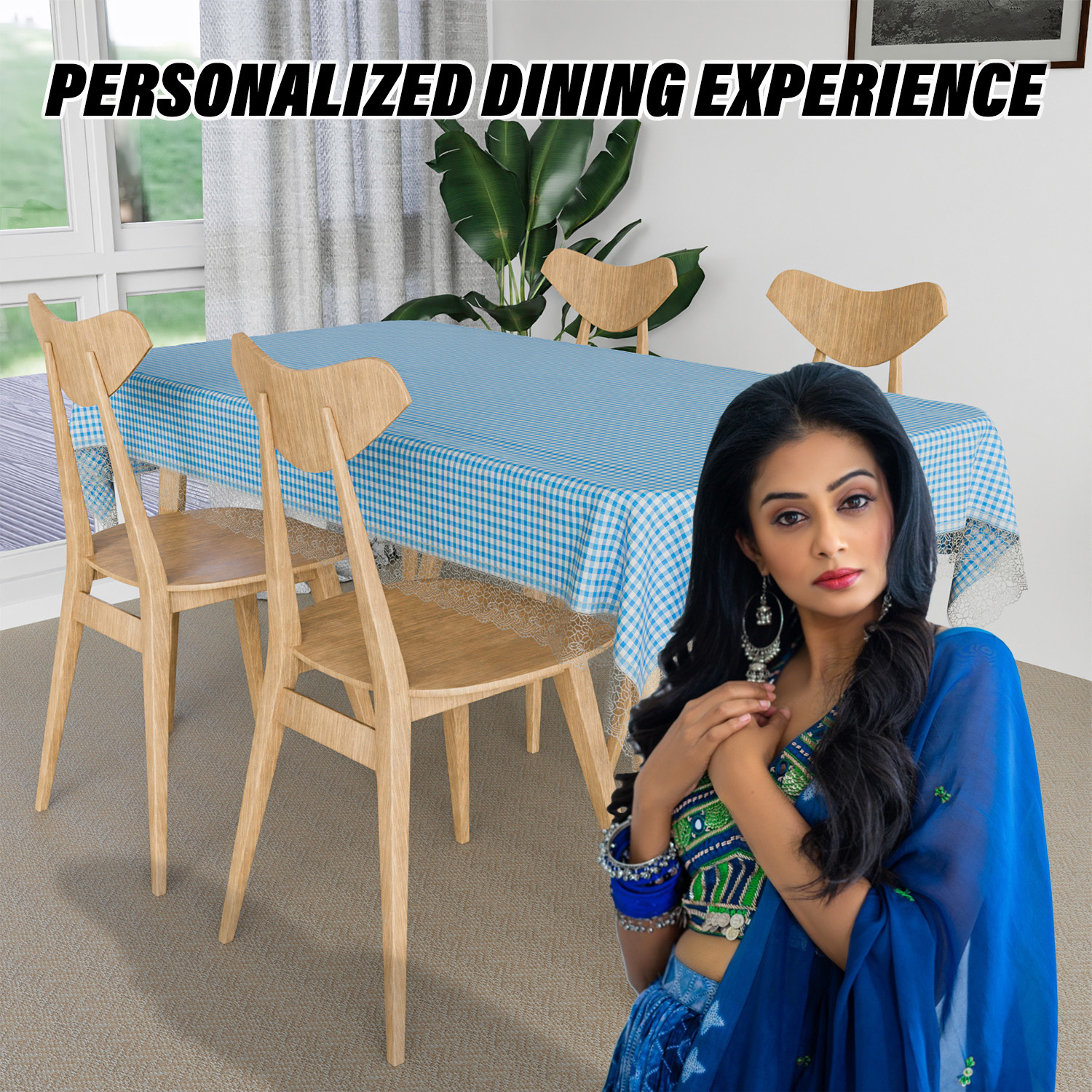 Kuber Industries Dining Table Cover  Kitchen Dining Tablecloth  4 Seater Center Table Cover  Dining Table Cover for Hall Dcor  Barik Check Kitchen Tablecloth  45x70  Blue