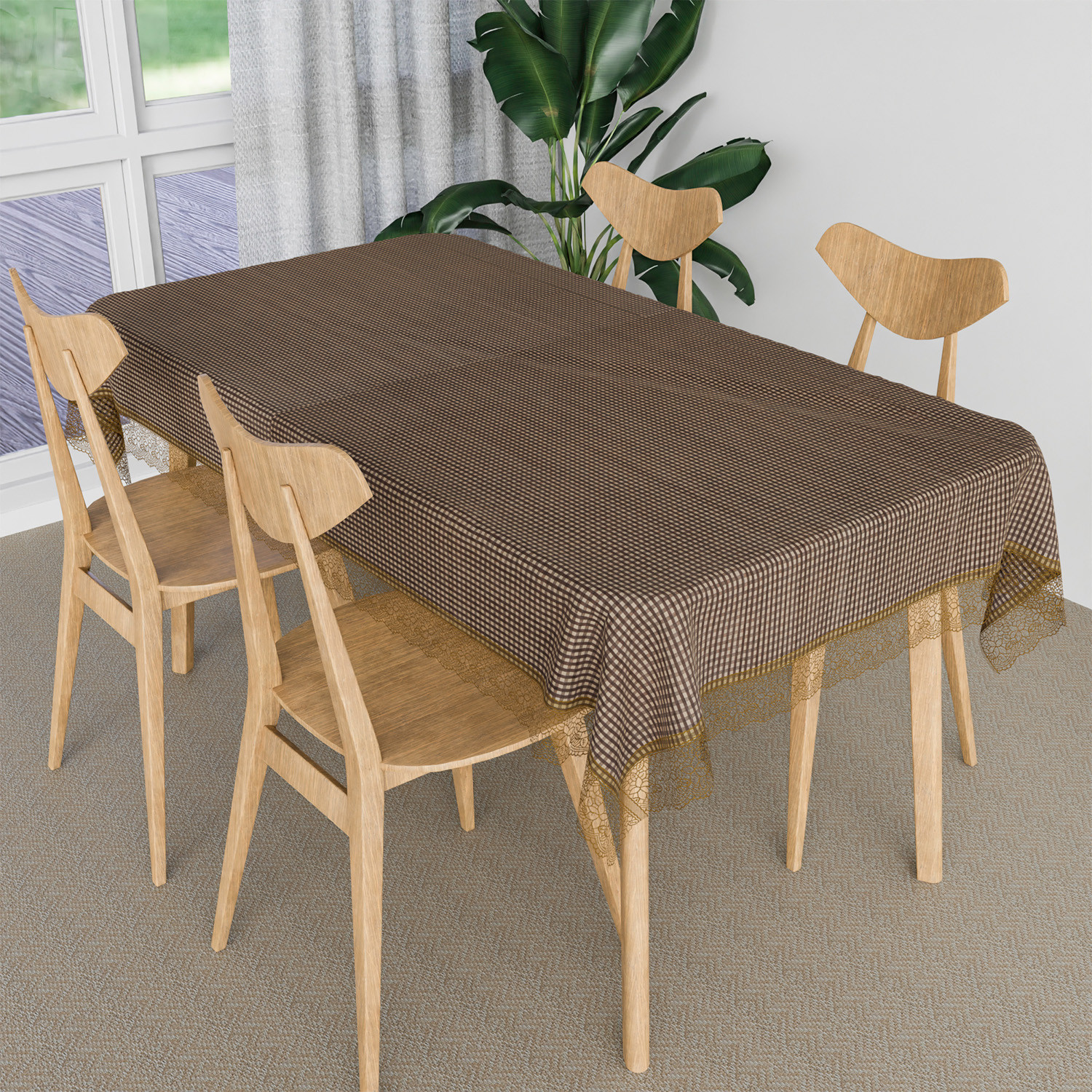 Kuber Industries Dining Table Cover | Kitchen Dining Tablecloth | 4 Seater Center Table Cover | Dining Table Cover for Hall Décor | Barik Check Kitchen Tablecloth | 45x70 | Brown