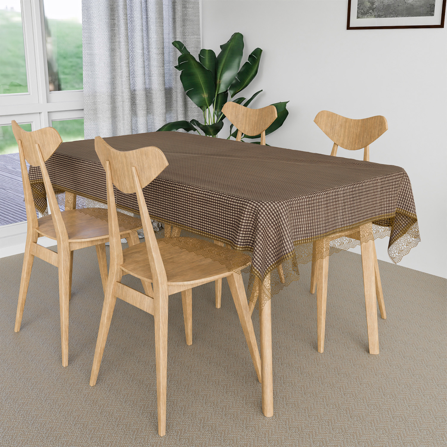 Kuber Industries Dining Table Cover | Kitchen Dining Tablecloth | 4 Seater Center Table Cover | Dining Table Cover for Hall Décor | Barik Check Kitchen Tablecloth | 45x70 | Brown