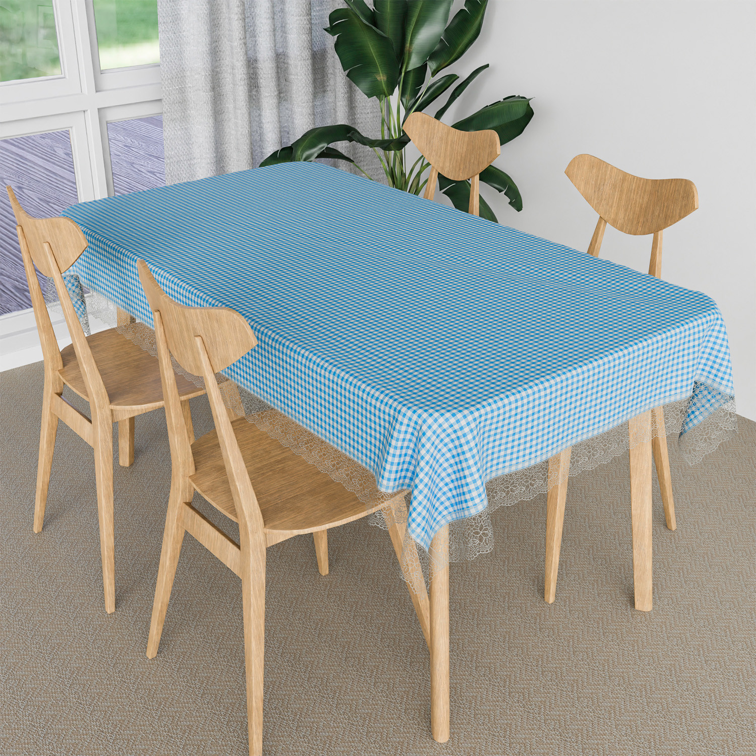 Kuber Industries Dining Table Cover | Kitchen Dining Tablecloth | 4 Seater Center Table Cover | Dining Table Cover for Hall Décor | Barik Check Kitchen Tablecloth | 45x70 | Blue