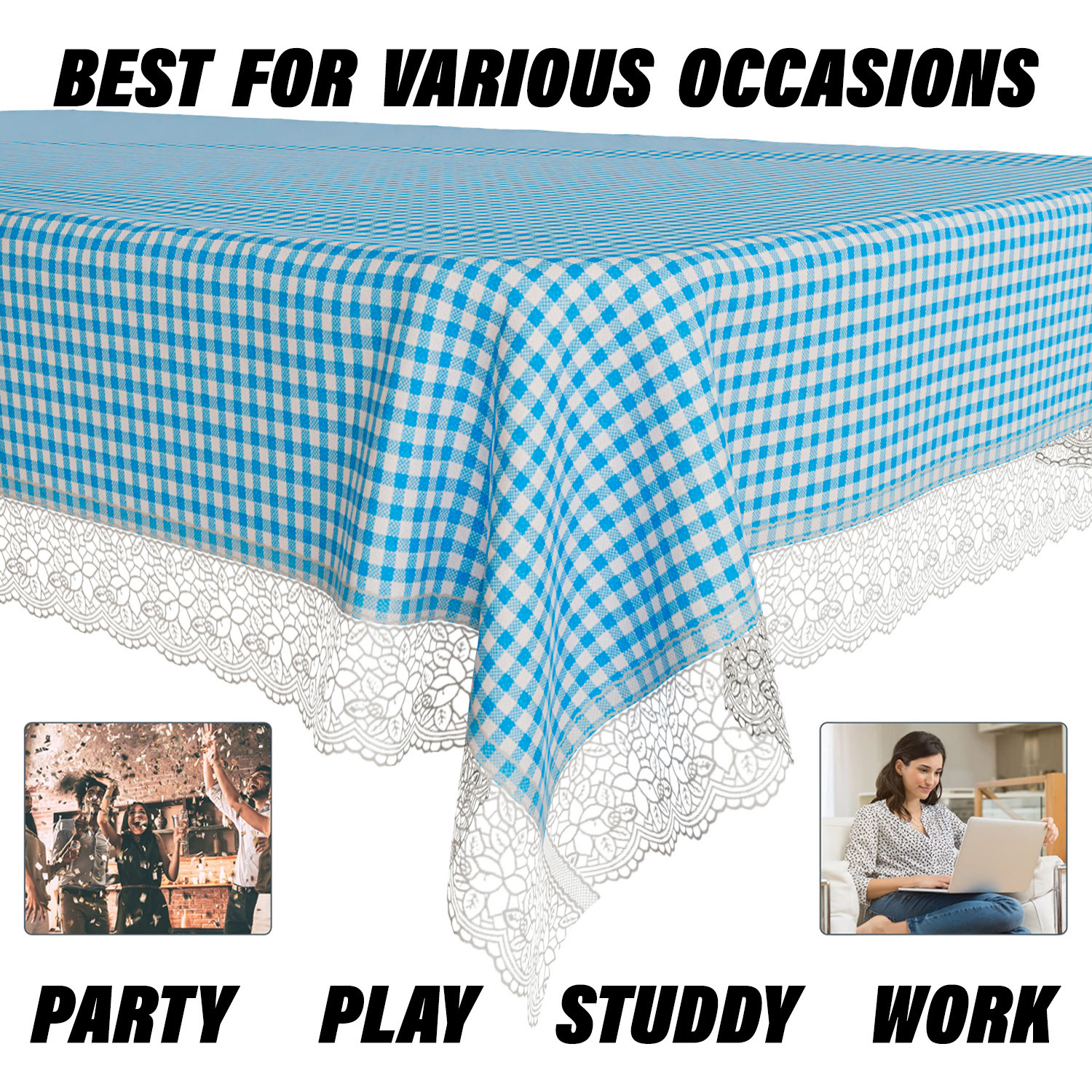 Kuber Industries Dining Table Cover | Kitchen Dining Tablecloth | 4 Seater Center Table Cover | Dining Table Cover for Hall Décor | Barik Check Kitchen Tablecloth | 45x70 | Blue