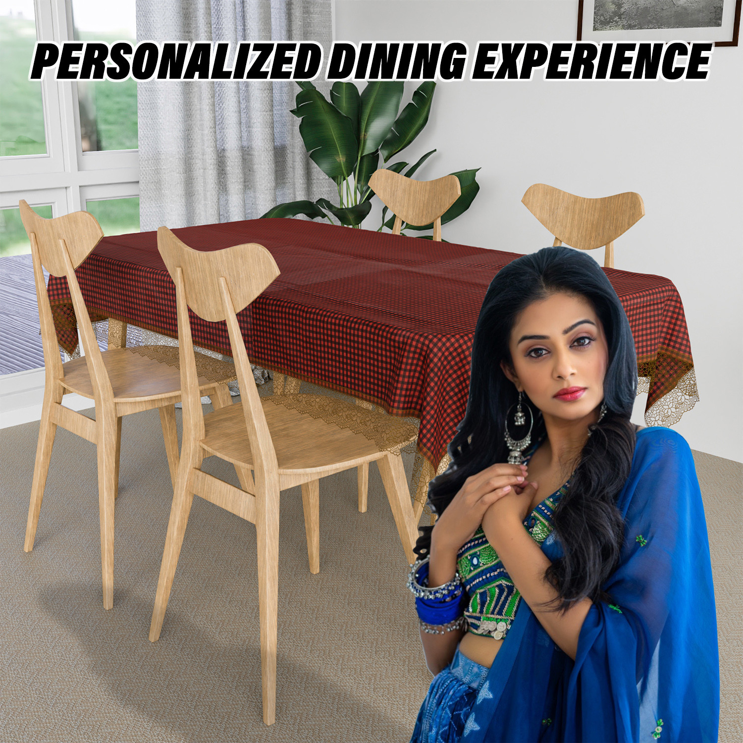 Kuber Industries Dining Table Cover | Kitchen Dining Tablecloth | 4 Seater Center Table Cover | Dining Table Cover for Hall Décor | Barik Check Kitchen Tablecloth | 45x70 | Maroon