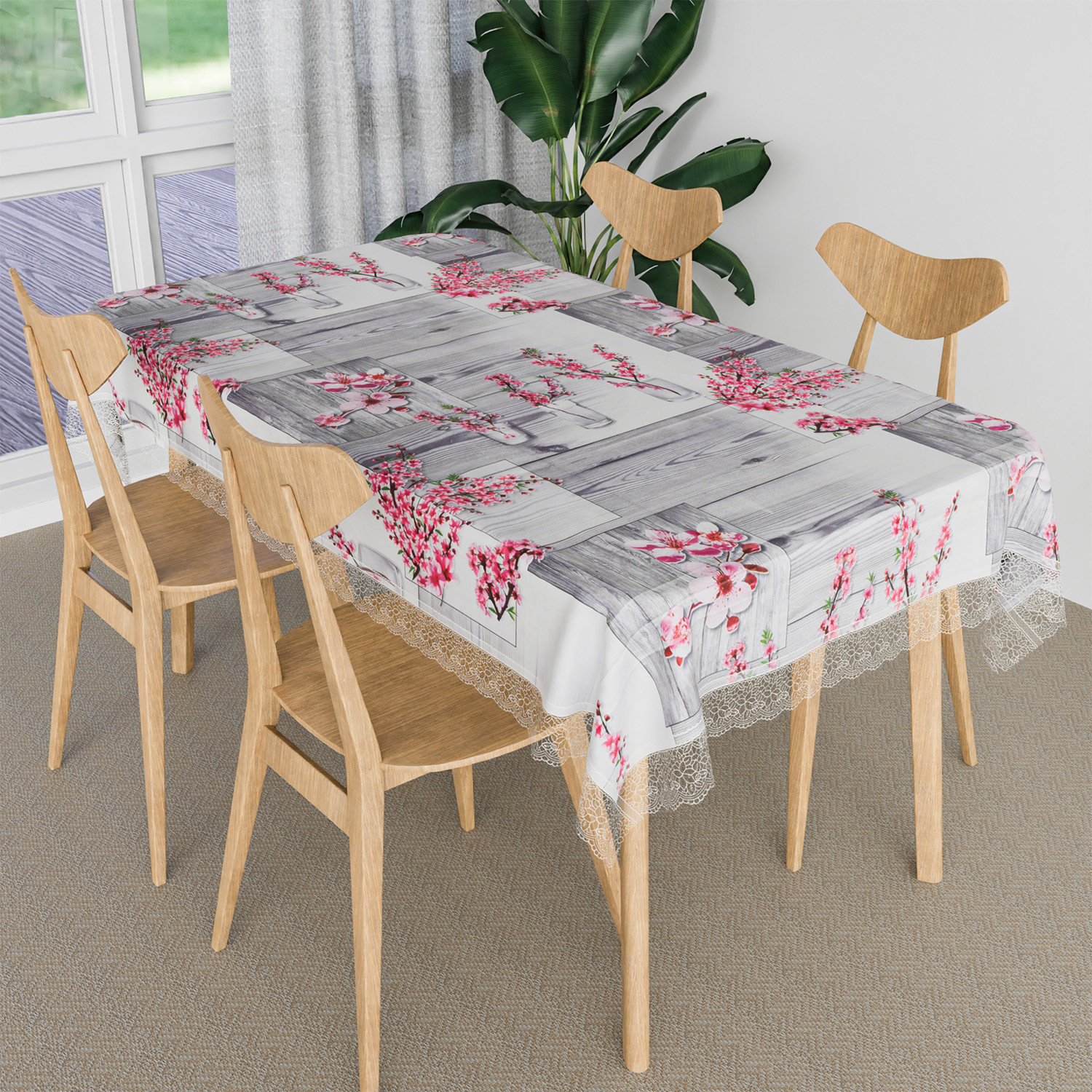 Kuber Industries Dining Table Cover | Kitchen Dining Tablecloth | 4 Seater Center Table Cover | Dining Table Cover for Hall Décor | Pink Flower Kitchen Tablecloth | 45x70 | Gray