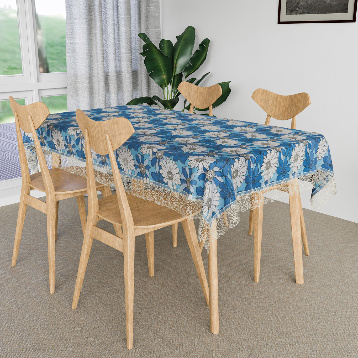 Kuber Industries Dining Table Cover | Kitchen Dining Tablecloth | 4 Seater Center Table Cover | Dining Table Cover for Hall Décor | Sunflower Kitchen Tablecloth | 45x70 | Blue