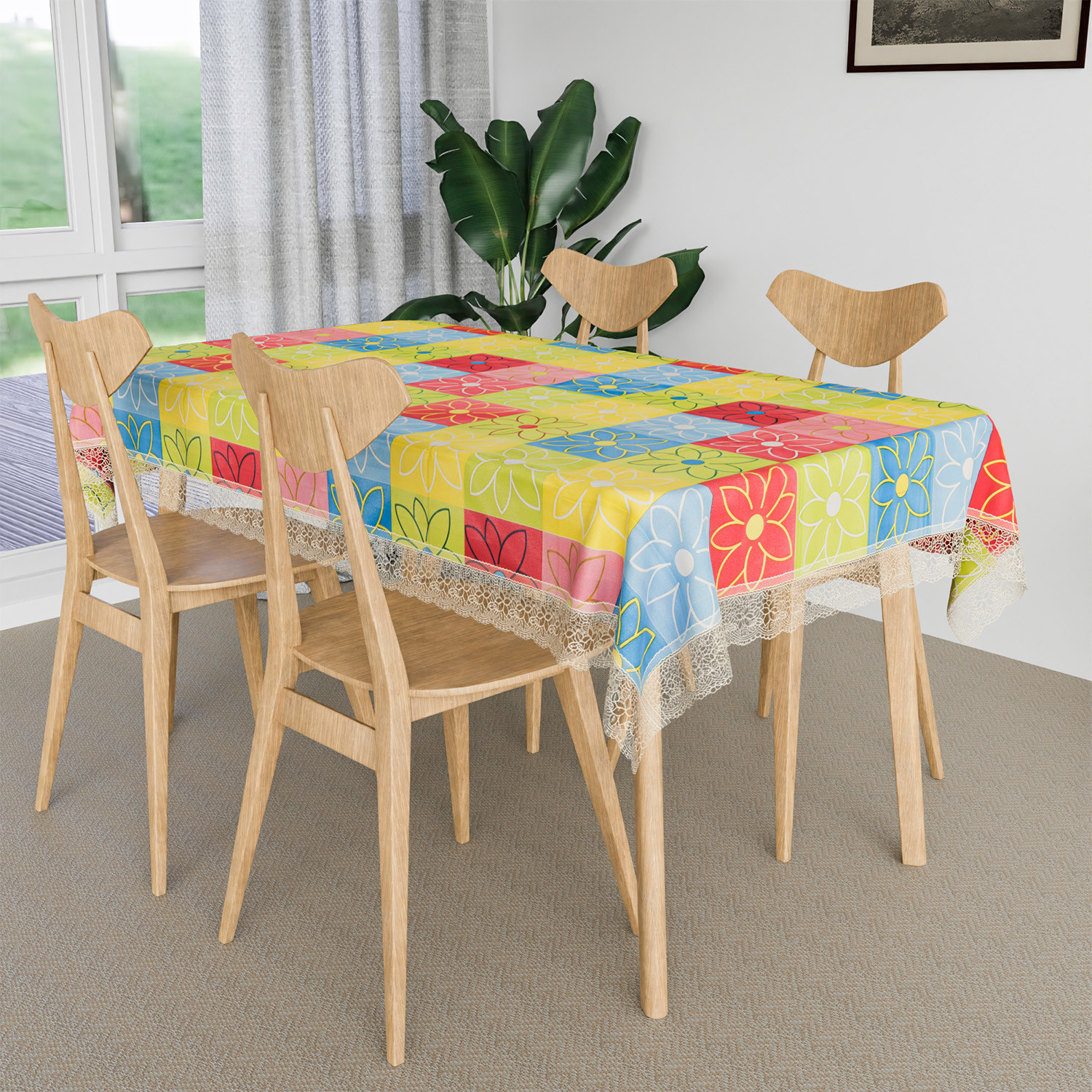 Kuber Industries Dining Table Cover | Kitchen Dining Tablecloth | 4 Seater Center Table Cover | Dining Table Cover for Hall Décor | Check Kitchen Tablecloth | 45x70 | Yellow