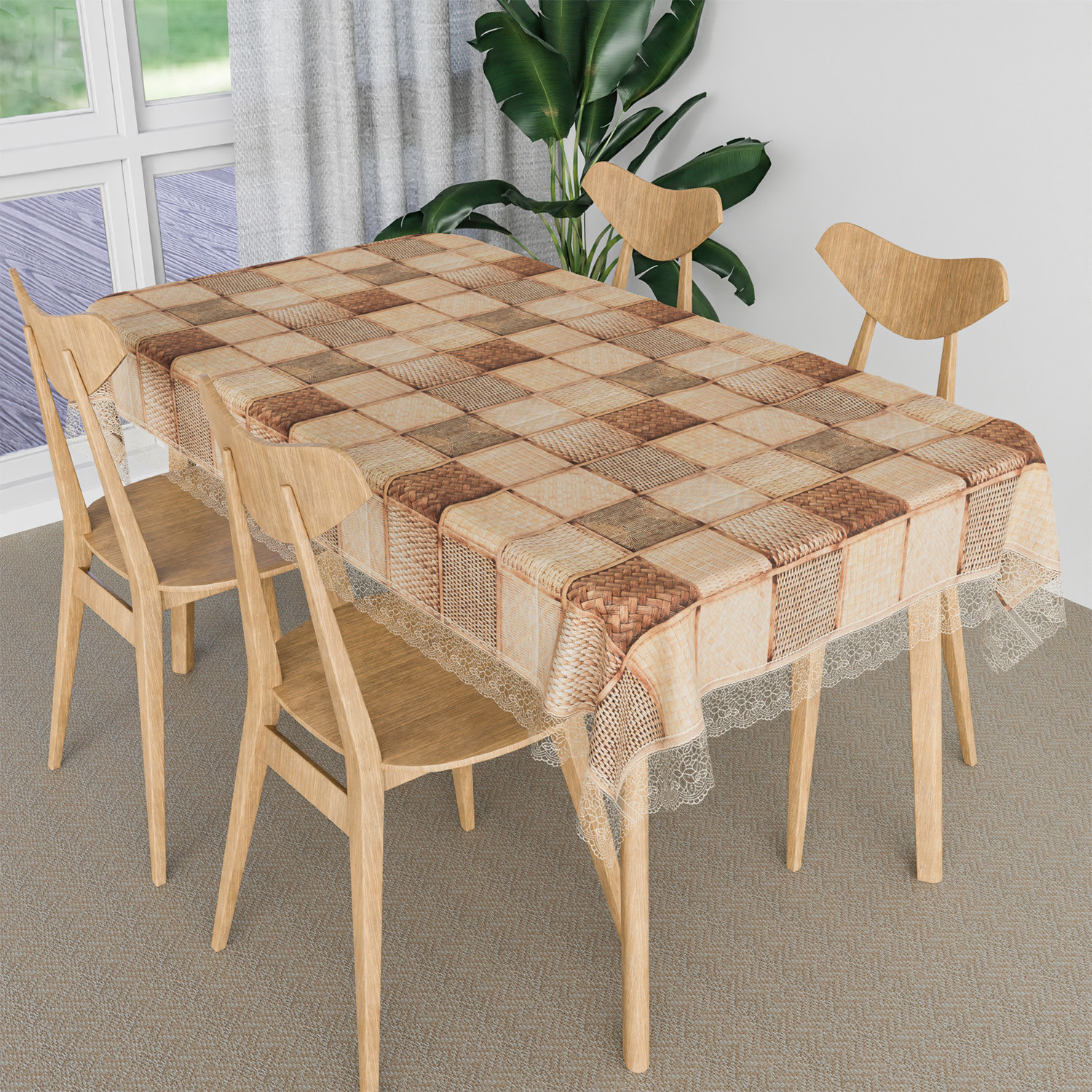 Kuber Industries Dining Table Cover | Kitchen Dining Tablecloth | 4 Seater Center Table Cover | Dining Table Cover for Hall Décor | Chatai Kitchen Tablecloth | 45x70 | Brown