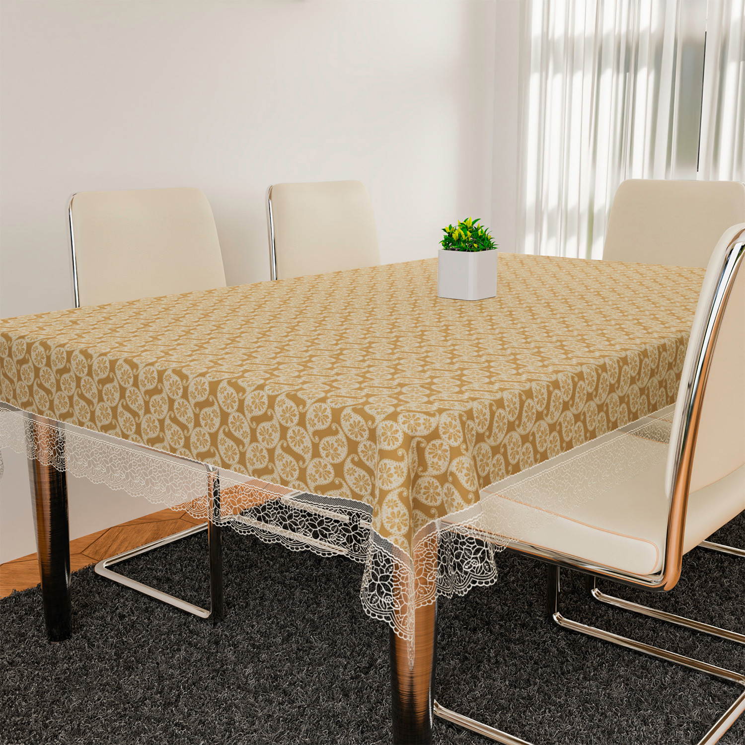 Kuber Industries Dining Table Cover  Kitchen Dining Tablecloth  6 Seater Dining Table Cover  Dining Table Cover for Hall Dcor  Carry Design Tablecloth  DTC  60x90  Golden
