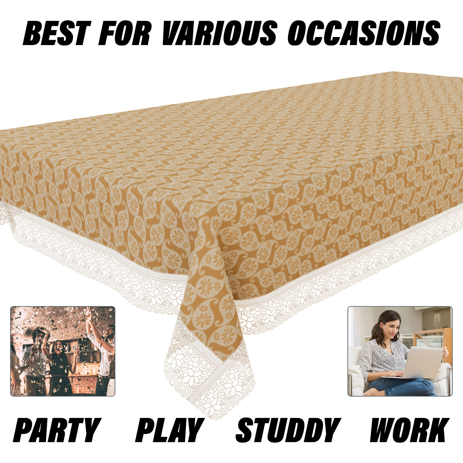 Kuber Industries Dining Table Cover  Kitchen Dining Tablecloth  6 Seater Dining Table Cover  Dining Table Cover for Hall Dcor  Carry Design Tablecloth  DTC  60x90  Golden