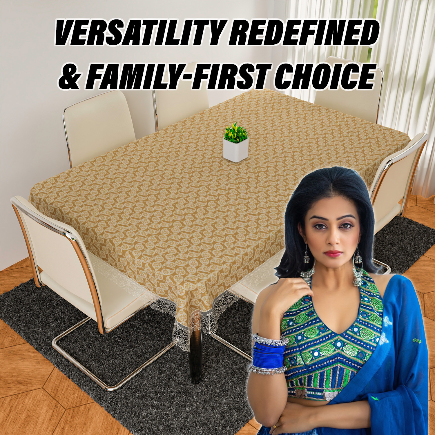 Kuber Industries Dining Table Cover  Kitchen Dining Tablecloth  6 Seater Dining Table Cover  Dining Table Cover for Hall Dcor  Carry Design Tablecloth  DTC  60x90  Golden