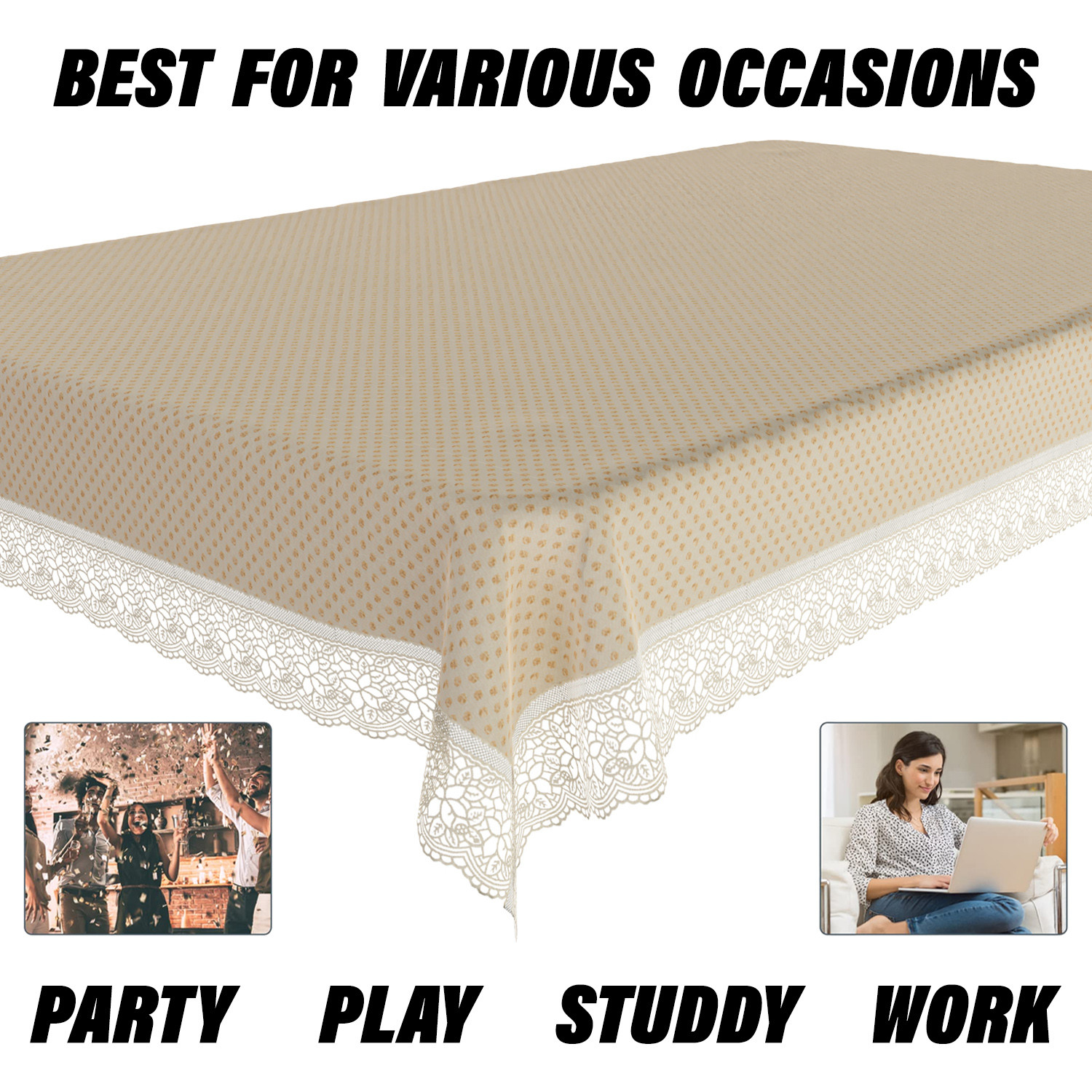 Kuber Industries Dining Table Cover  Kitchen Dining Tablecloth  6 Seater Dining Table Cover  Dining Table Cover for Hall Dcor  Dot Design Tablecloth  DTC  60x90  Golden