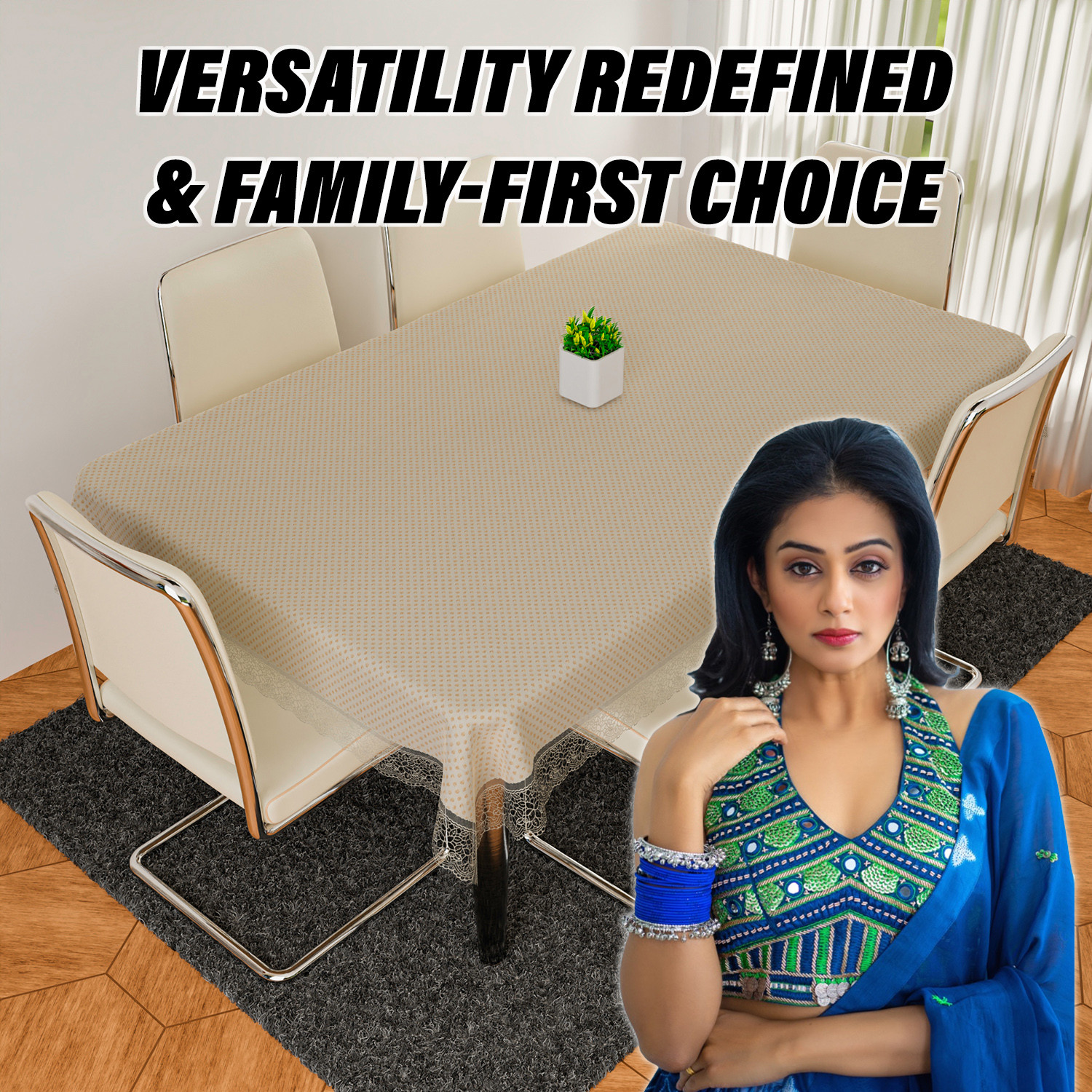 Kuber Industries Dining Table Cover  Kitchen Dining Tablecloth  6 Seater Dining Table Cover  Dining Table Cover for Hall Dcor  Dot Design Tablecloth  DTC  60x90  Golden