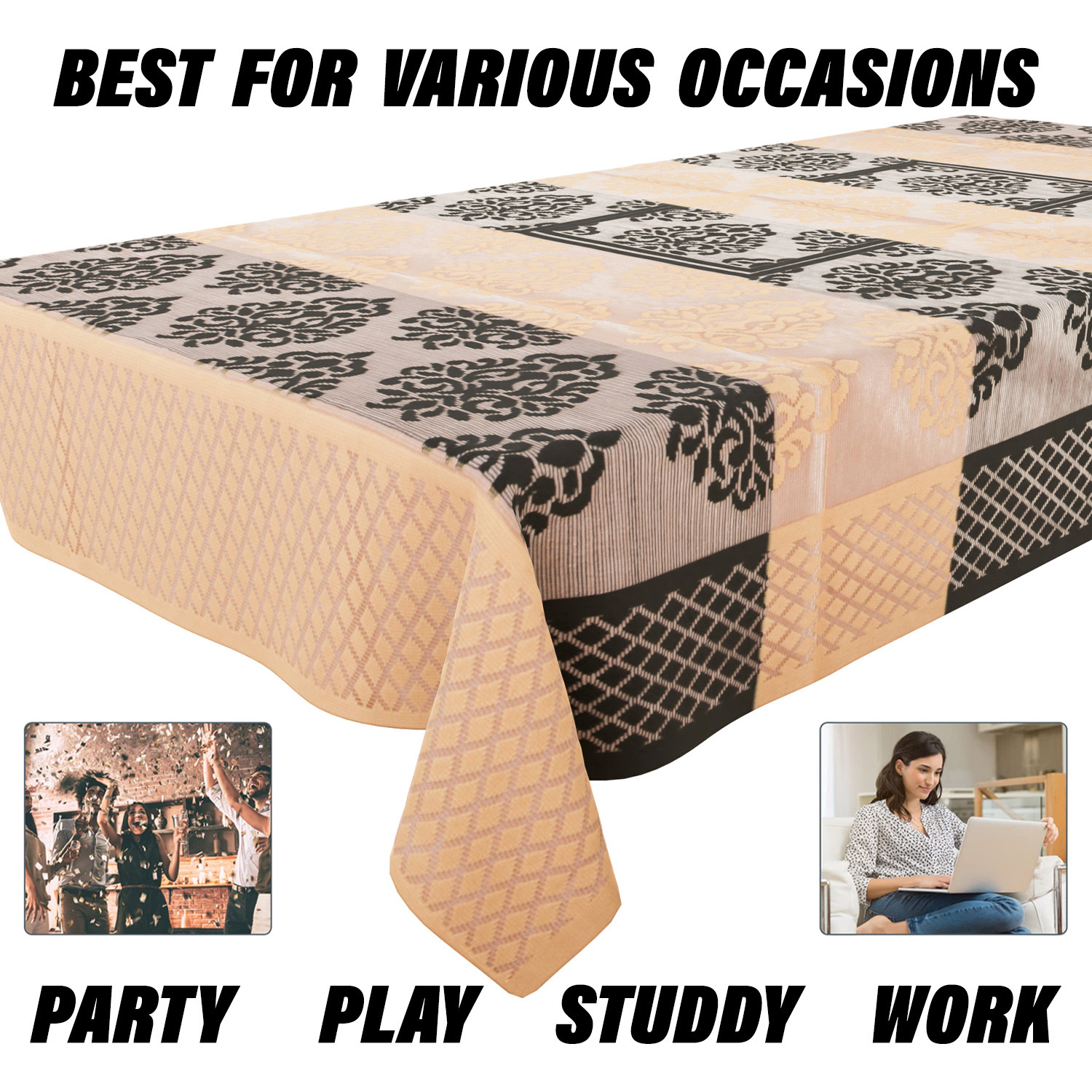 Kuber Industries Dining Table Cover  Kitchen Dining Tablecloth  6 Seater Dining Table Cover  Dining Table Cover for Hall Dcor  Brown Star Patta Net Tablecloth  DTC  60x90  Orange