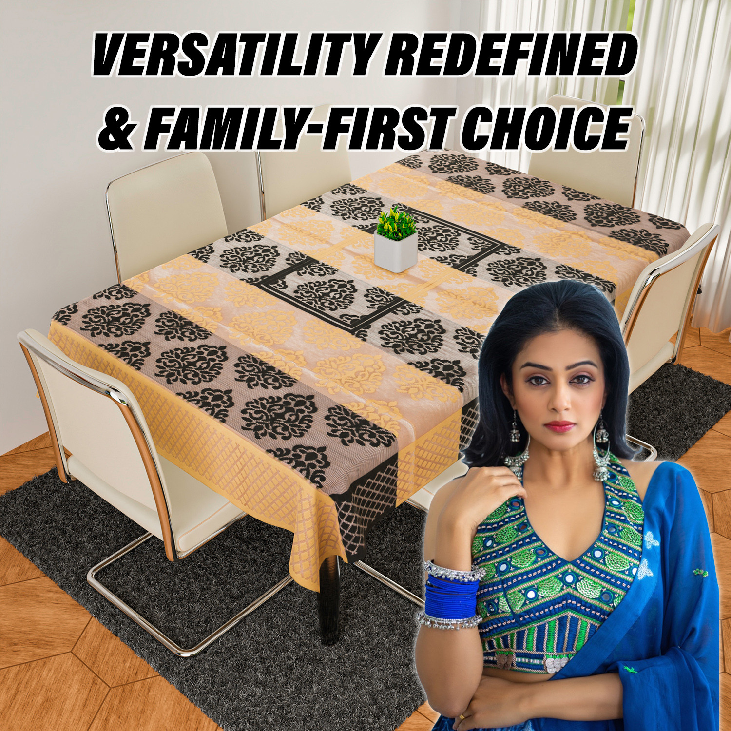 Kuber Industries Dining Table Cover  Kitchen Dining Tablecloth  6 Seater Dining Table Cover  Dining Table Cover for Hall Dcor  Brown Star Patta Net Tablecloth  DTC  60x90  Orange