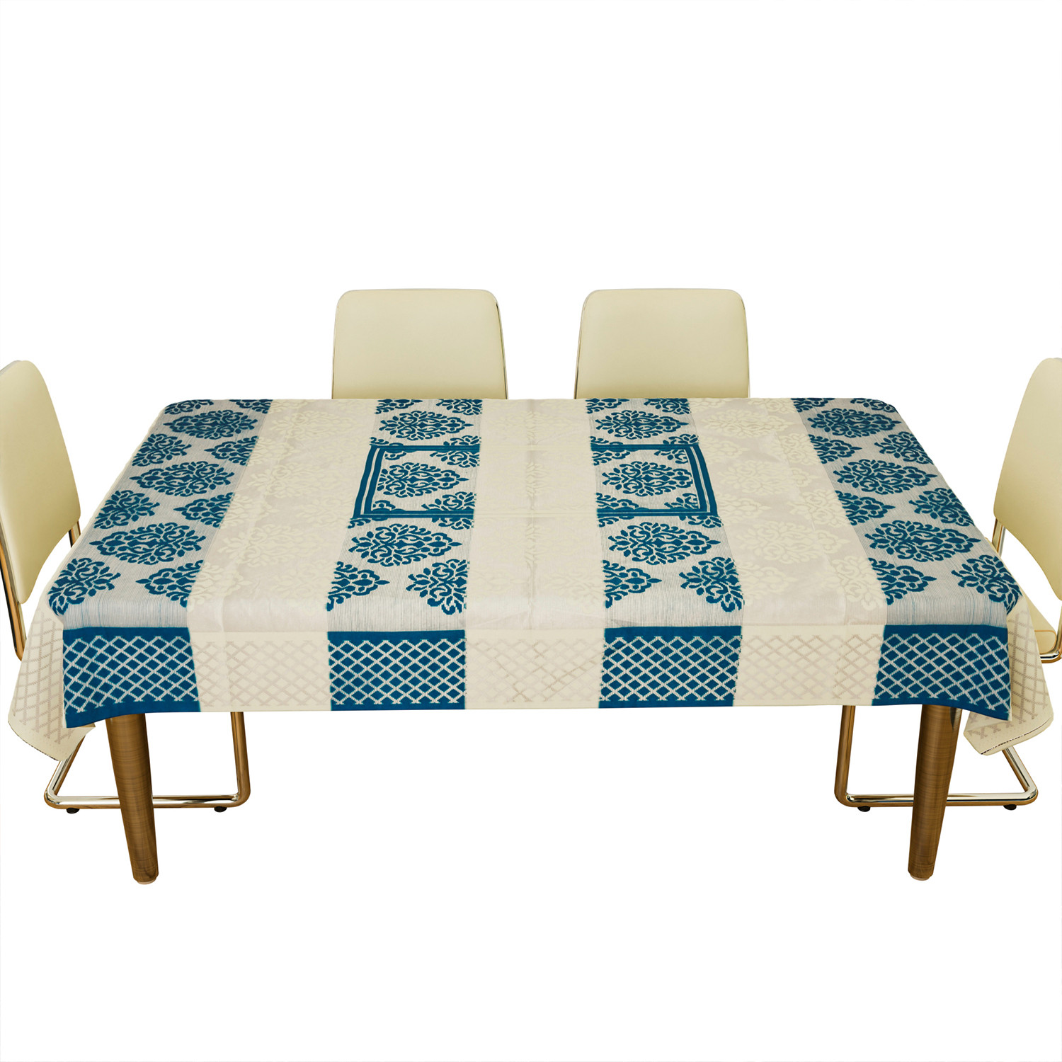 Kuber Industries Dining Table Cover | Kitchen Dining Tablecloth | 6 Seater Dining Table Cover | Dining Table Cover for Hall Décor | Blue Star Patta Net Tablecloth | DTC | 60x90 | Cream