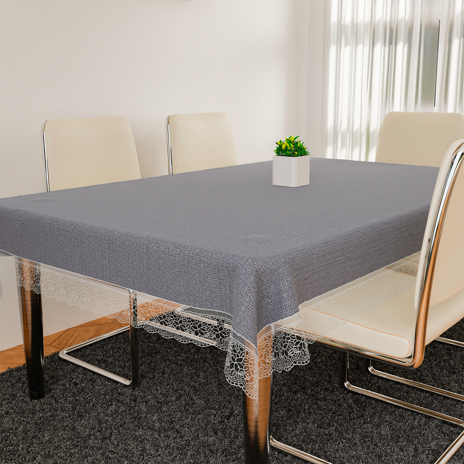 Kuber Industries Dining Table Cover | Kitchen Dining Tablecloth | 6 Seater Dining Table Cover | Dining Table Cover for Hall Décor | Plain Texture Tablecloth | DTC | 60x90 | Gray