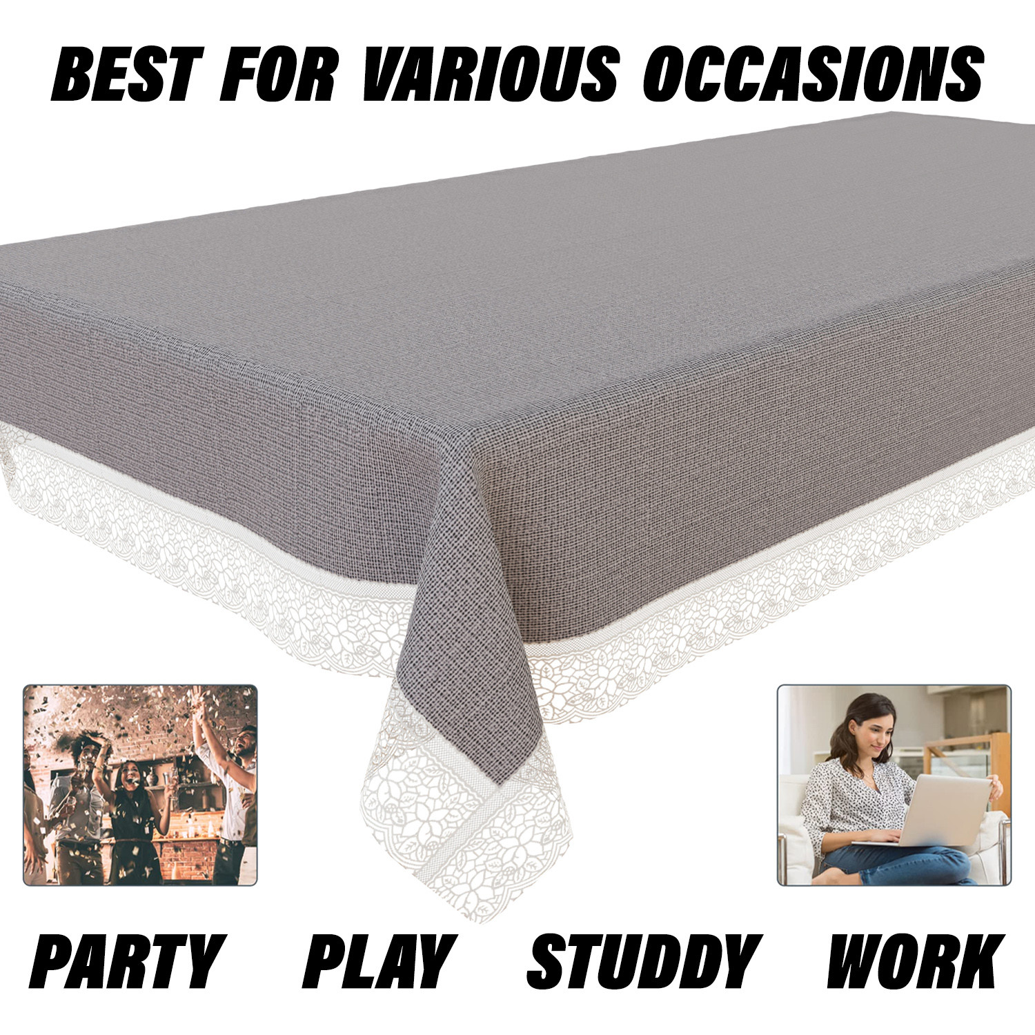 Kuber Industries Dining Table Cover | Kitchen Dining Tablecloth | 6 Seater Dining Table Cover | Dining Table Cover for Hall Décor | Plain Texture Tablecloth | DTC | 60x90 | Gray
