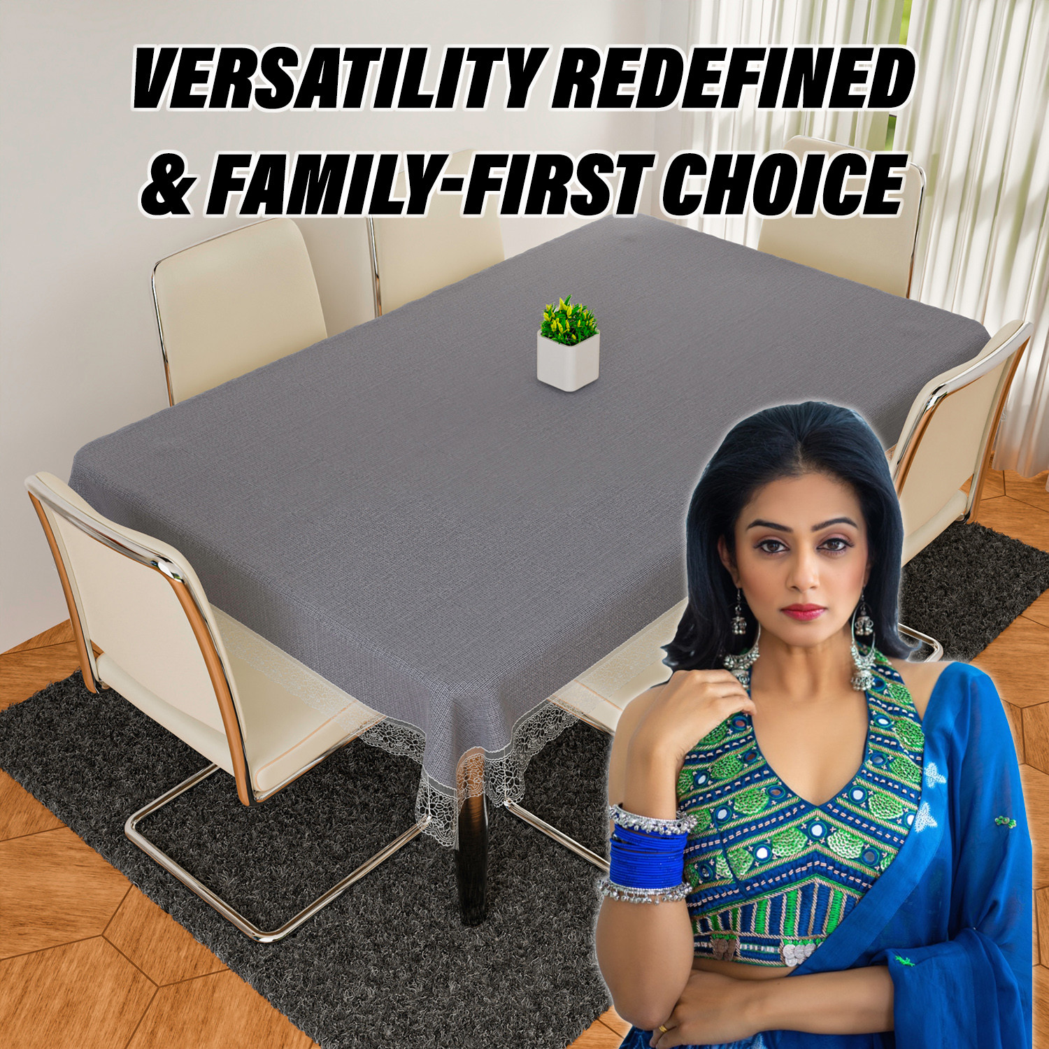 Kuber Industries Dining Table Cover | Kitchen Dining Tablecloth | 6 Seater Dining Table Cover | Dining Table Cover for Hall Décor | Plain Texture Tablecloth | DTC | 60x90 | Gray