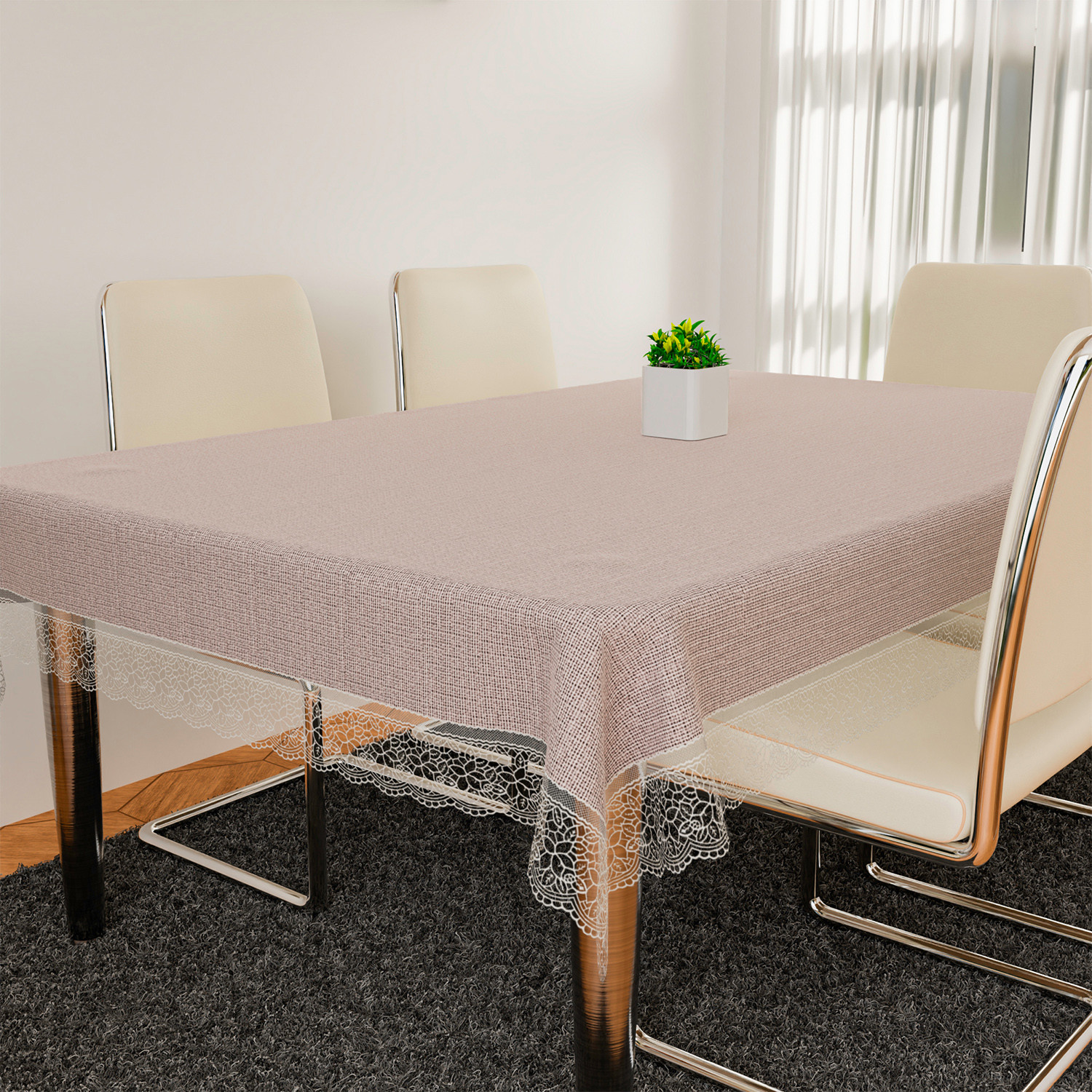 Kuber Industries Dining Table Cover | Kitchen Dining Tablecloth | 6 Seater Dining Table Cover | Dining Table Cover for Hall Décor | Plain Texture Tablecloth | DTC | 60x90 | Beige