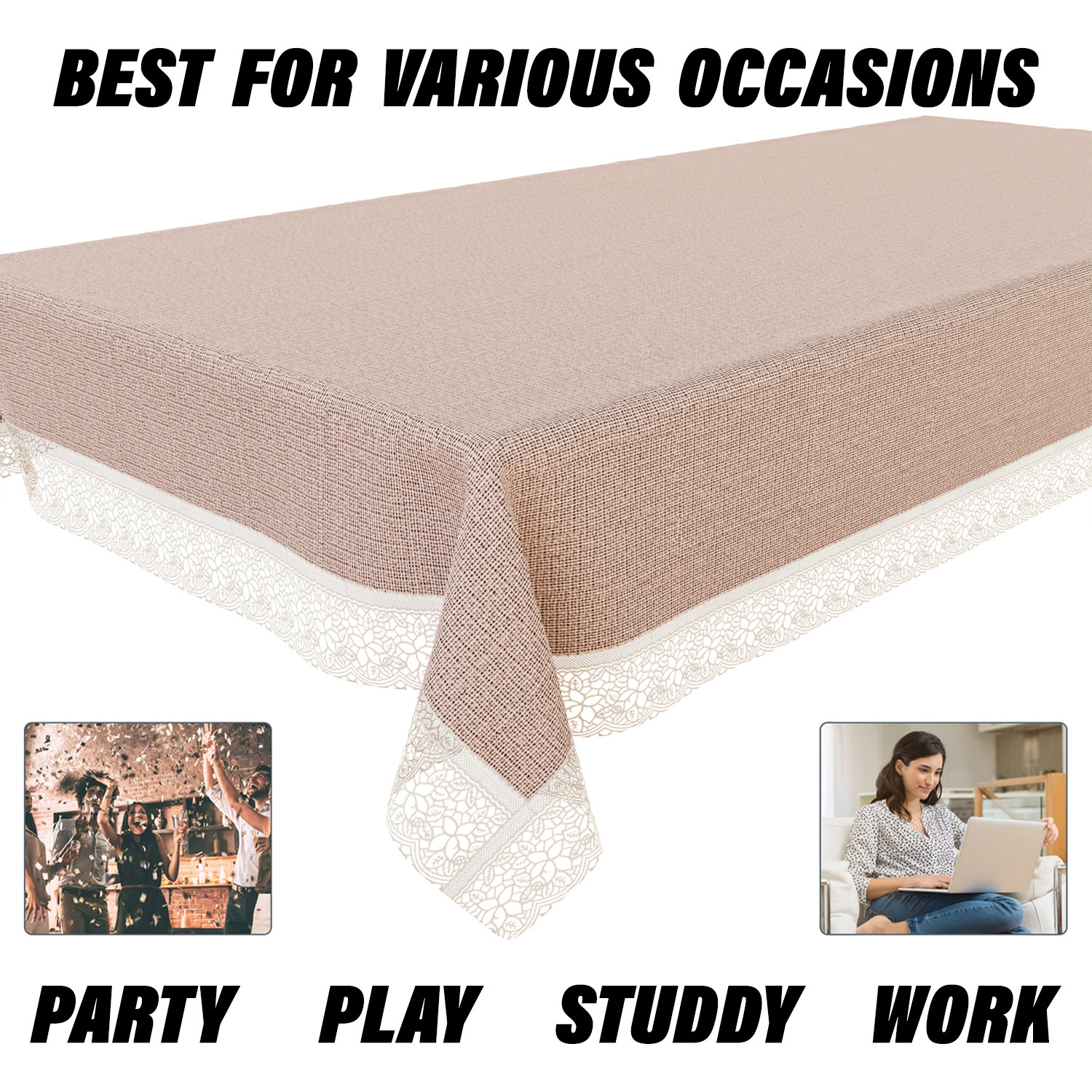Kuber Industries Dining Table Cover | Kitchen Dining Tablecloth | 6 Seater Dining Table Cover | Dining Table Cover for Hall Décor | Plain Texture Tablecloth | DTC | 60x90 | Beige