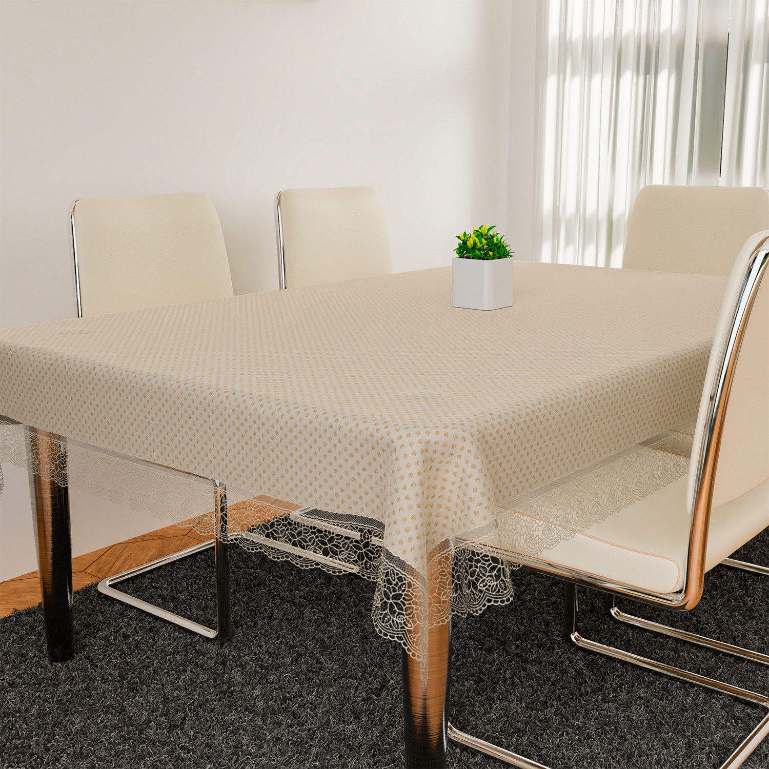 Kuber Industries Dining Table Cover | Kitchen Dining Tablecloth | 6 Seater Dining Table Cover | Dining Table Cover for Hall Décor | Dot Design Tablecloth | DTC | 60x90 | Golden