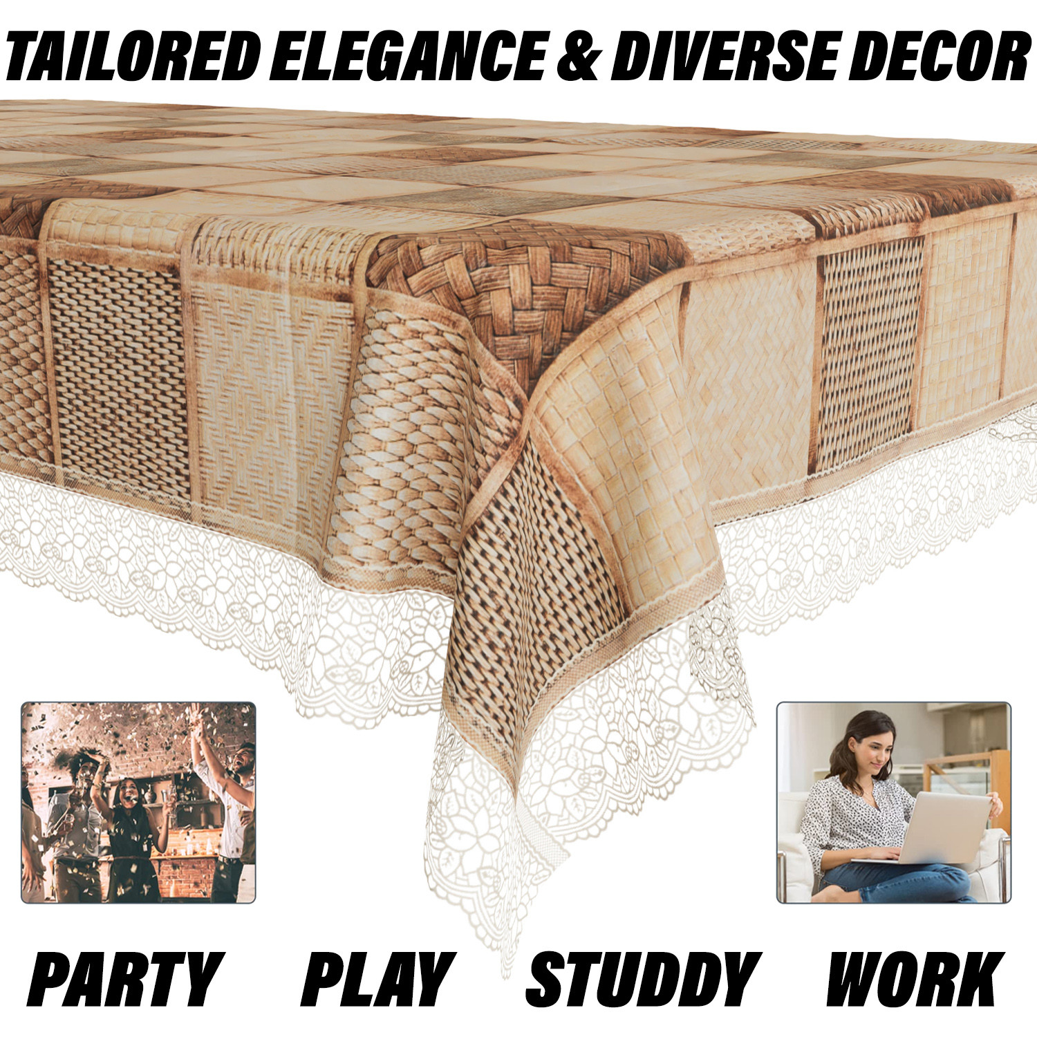 Kuber Industries Dining Table Cover  Kitchen Dining Tablecloth  8 Seater Dining Table Cover  Dining Table Cover for Hall Dcor  Chatai Kitchen Tablecloth  60x108  Brown