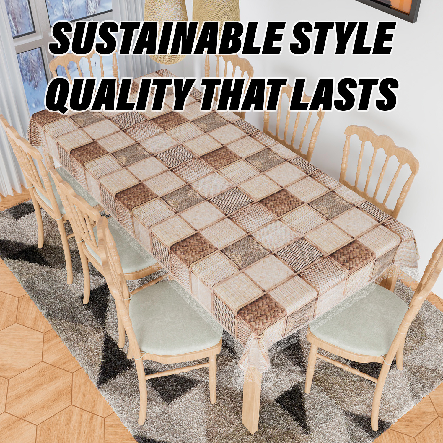 Kuber Industries Dining Table Cover  Kitchen Dining Tablecloth  8 Seater Dining Table Cover  Dining Table Cover for Hall Dcor  Chatai Kitchen Tablecloth  60x108  Brown