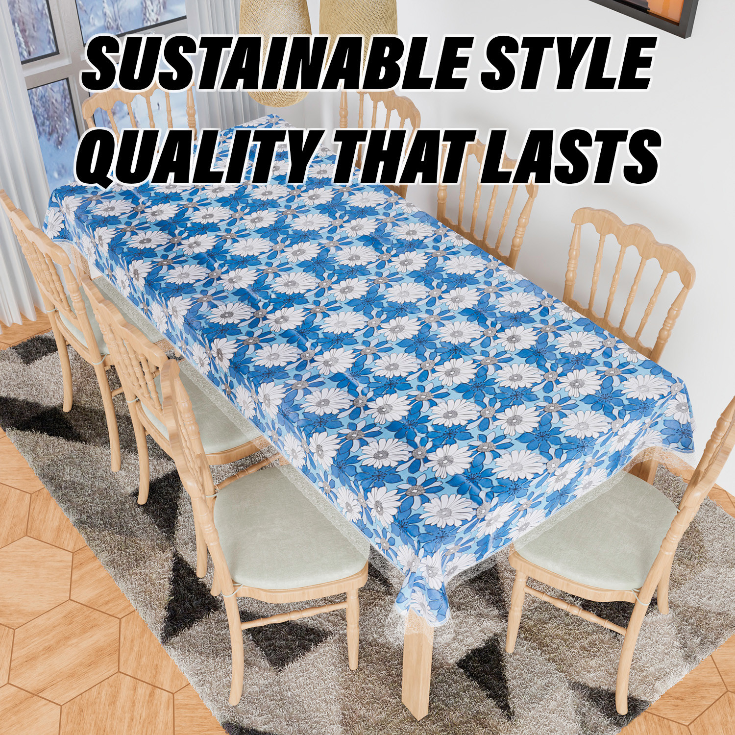 Kuber Industries Dining Table Cover  Kitchen Dining Tablecloth  8 Seater Dining Table Cover  Dining Table Cover for Hall Dcor  Sunflower Kitchen Tablecloth  60x108  Blue