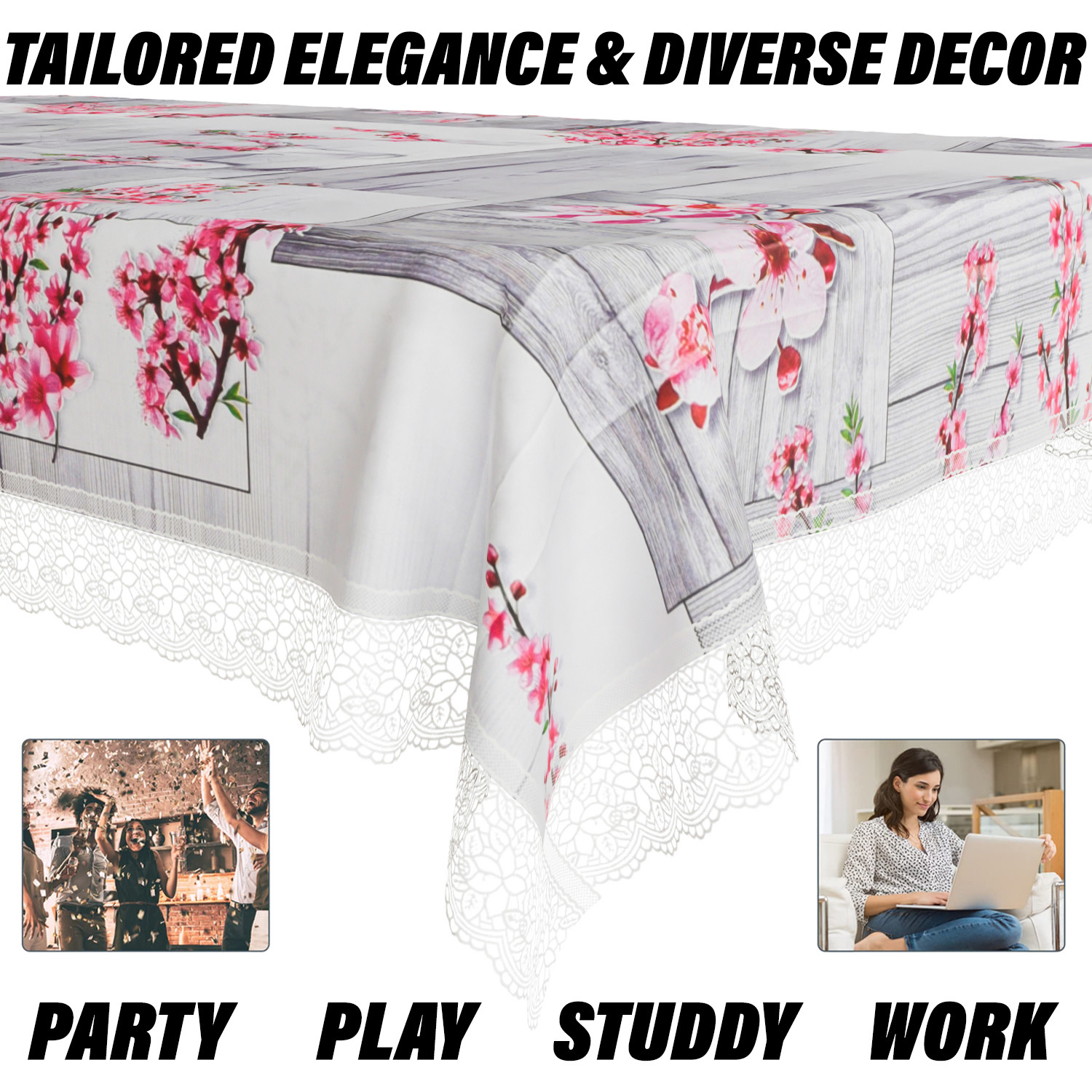 Kuber Industries Dining Table Cover  Kitchen Dining Tablecloth  8 Seater Dining Table Cover  Dining Table Cover for Hall Dcor  Pink Flower Kitchen Tablecloth  60x108  Gray