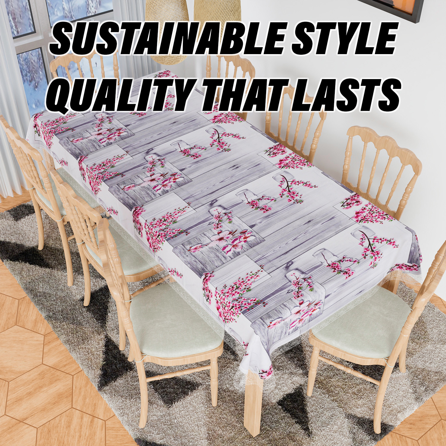 Kuber Industries Dining Table Cover  Kitchen Dining Tablecloth  8 Seater Dining Table Cover  Dining Table Cover for Hall Dcor  Pink Flower Kitchen Tablecloth  60x108  Gray
