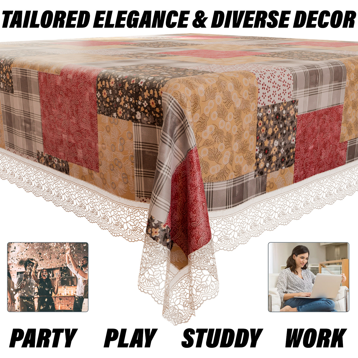 Kuber Industries Dining Table Cover  Kitchen Dining Tablecloth  8 Seater Dining Table Cover  Dining Table Cover for Hall Dcor  Barik Flower Kitchen Tablecloth  60x108  Black