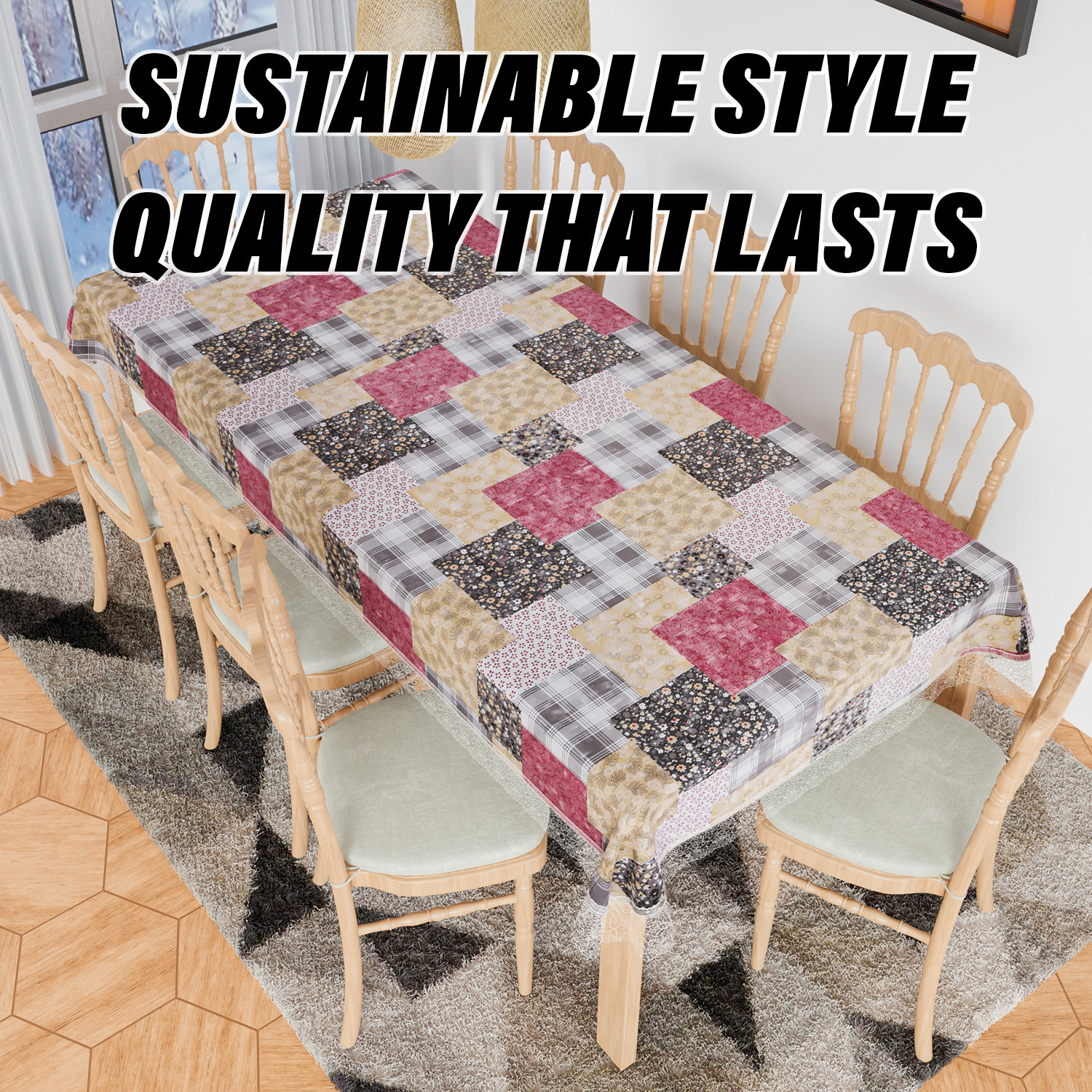 Kuber Industries Dining Table Cover  Kitchen Dining Tablecloth  8 Seater Dining Table Cover  Dining Table Cover for Hall Dcor  Barik Flower Kitchen Tablecloth  60x108  Black