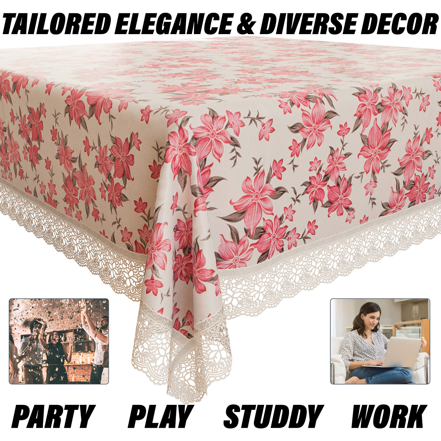 Kuber Industries Dining Table Cover  Kitchen Dining Tablecloth  8 Seater Dining Table Cover  Dining Table Cover for Hall Dcor  Barik Flower Kitchen Tablecloth  60x108  Pink