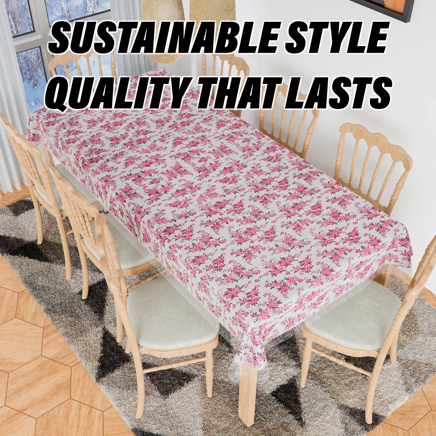 Kuber Industries Dining Table Cover  Kitchen Dining Tablecloth  8 Seater Dining Table Cover  Dining Table Cover for Hall Dcor  Barik Flower Kitchen Tablecloth  60x108  Pink