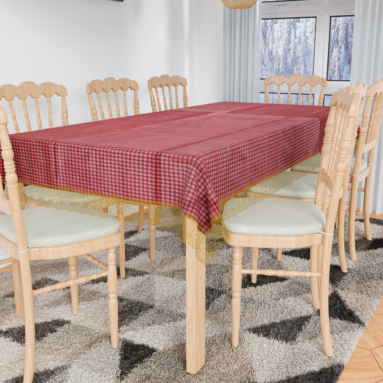 Kuber Industries Dining Table Cover  Kitchen Dining Tablecloth  8 Seater Dining Table Cover  Dining Table Cover for Hall Dcor  Barik Check Kitchen Tablecloth  60x108  Maroon