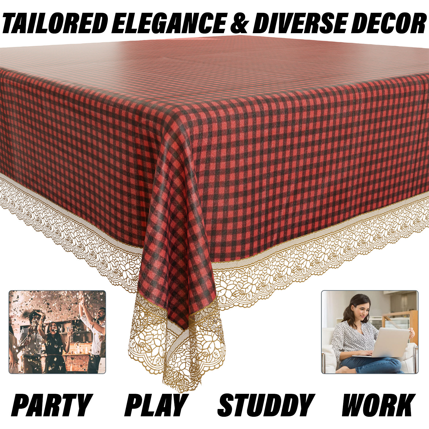 Kuber Industries Dining Table Cover  Kitchen Dining Tablecloth  8 Seater Dining Table Cover  Dining Table Cover for Hall Dcor  Barik Check Kitchen Tablecloth  60x108  Maroon