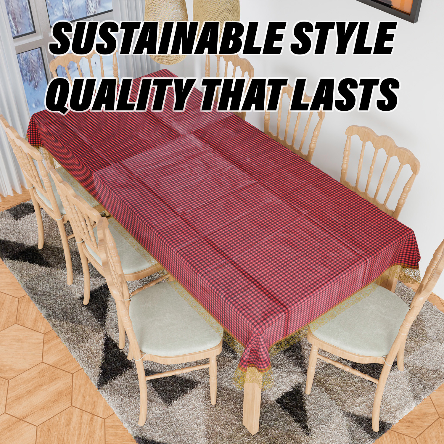 Kuber Industries Dining Table Cover  Kitchen Dining Tablecloth  8 Seater Dining Table Cover  Dining Table Cover for Hall Dcor  Barik Check Kitchen Tablecloth  60x108  Maroon