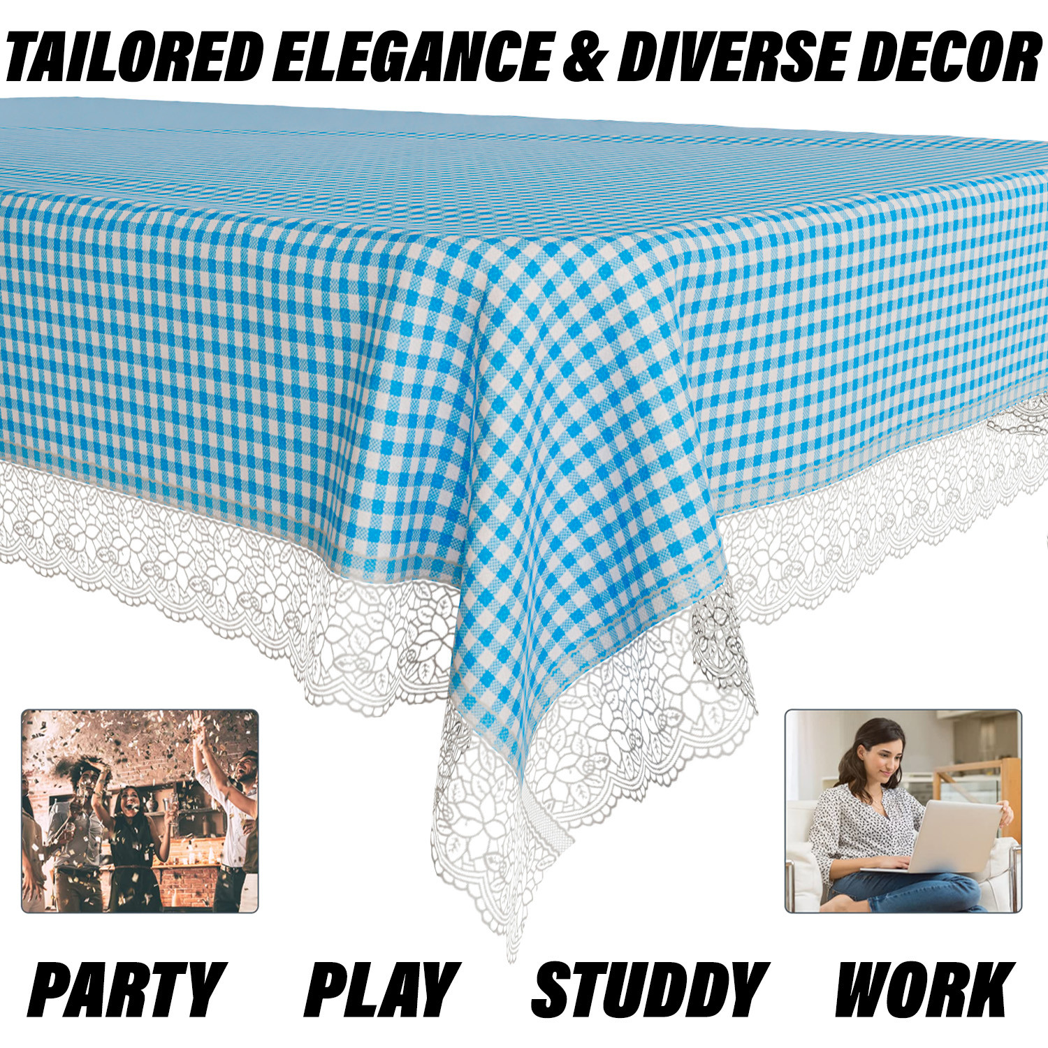 Kuber Industries Dining Table Cover  Kitchen Dining Tablecloth  8 Seater Dining Table Cover  Dining Table Cover for Hall Dcor  Barik Check Kitchen Tablecloth  60x108  Blue