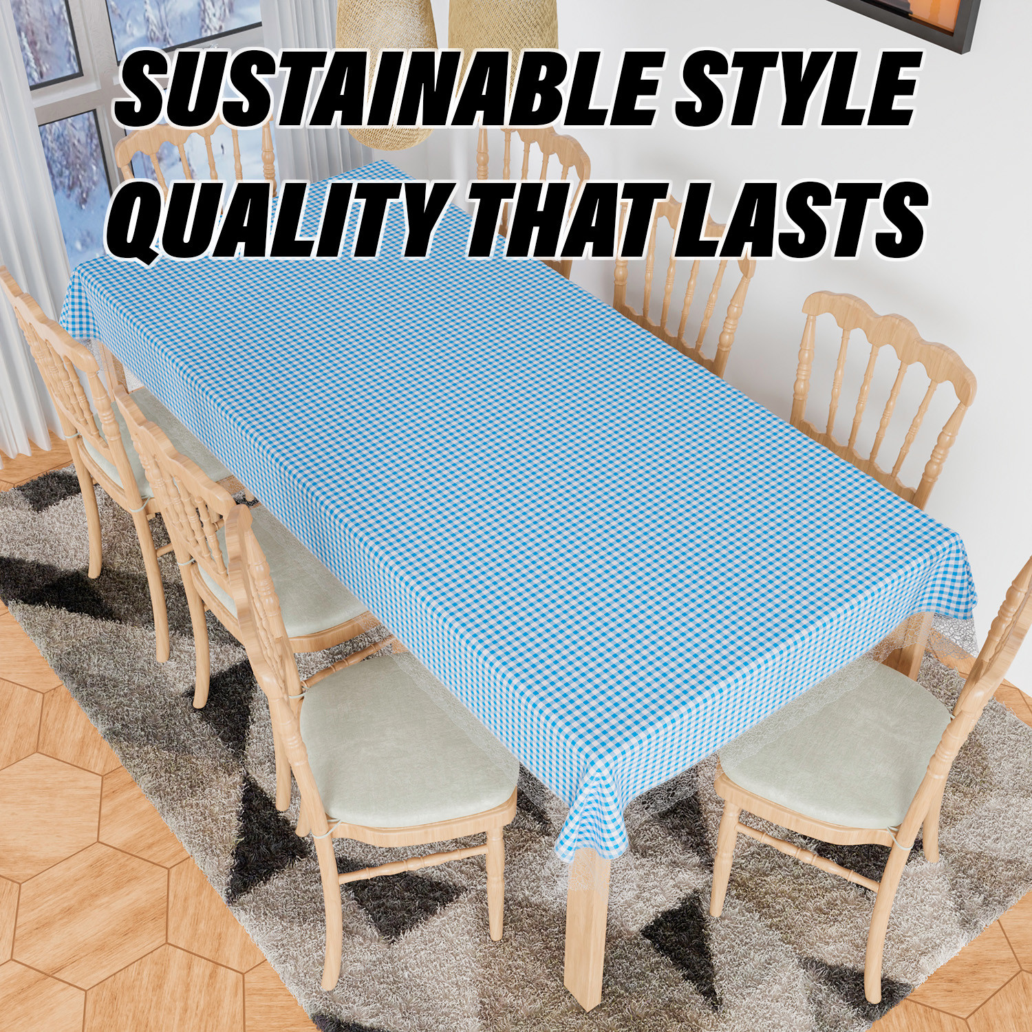 Kuber Industries Dining Table Cover  Kitchen Dining Tablecloth  8 Seater Dining Table Cover  Dining Table Cover for Hall Dcor  Barik Check Kitchen Tablecloth  60x108  Blue