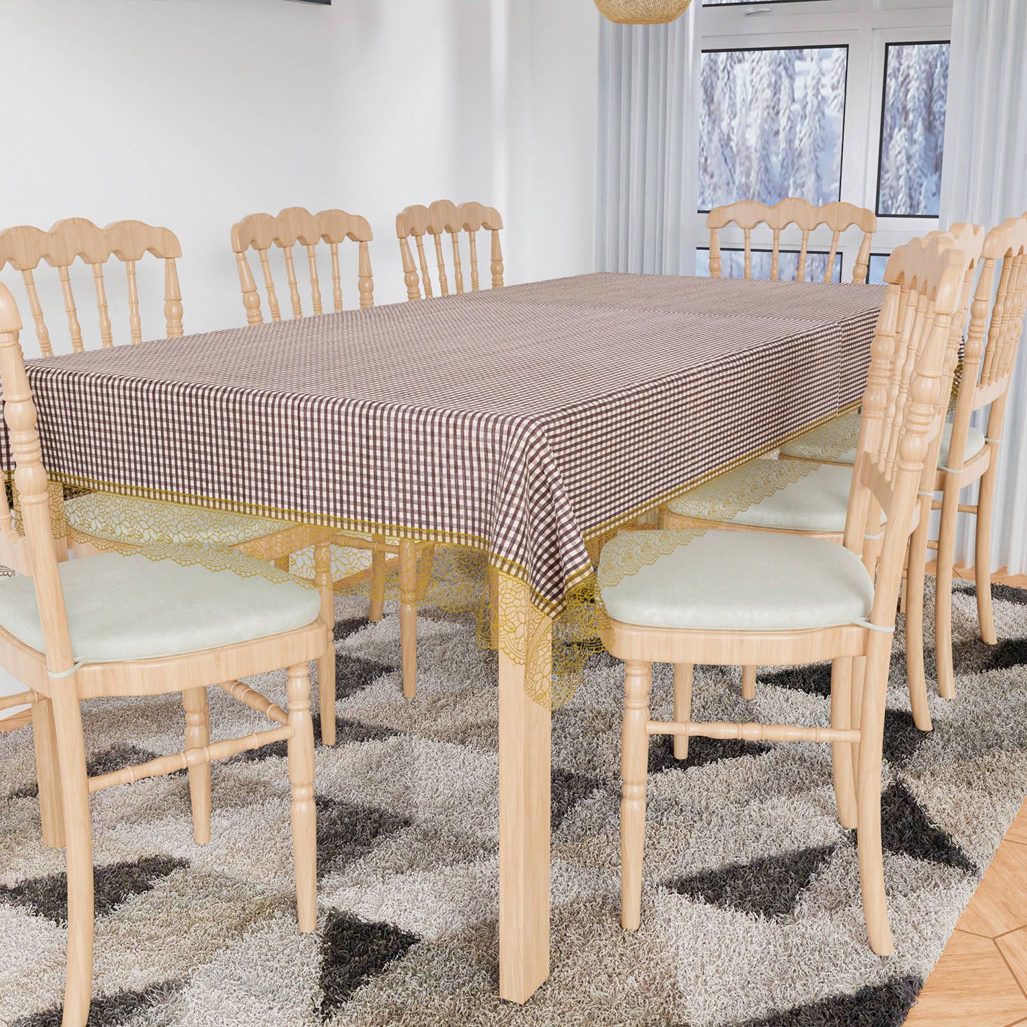 Kuber Industries Dining Table Cover  Kitchen Dining Tablecloth  8 Seater Dining Table Cover  Dining Table Cover for Hall Dcor  Barik Check Kitchen Tablecloth  60x108  Brown